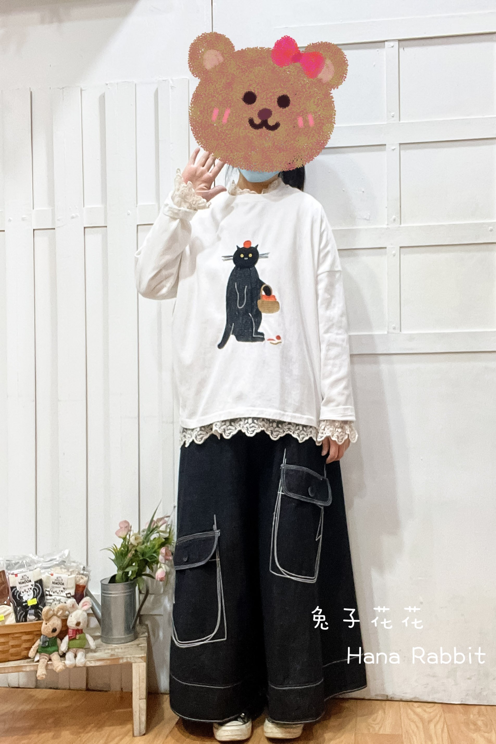 刺繡小貓咪重磅棉上衣 15370