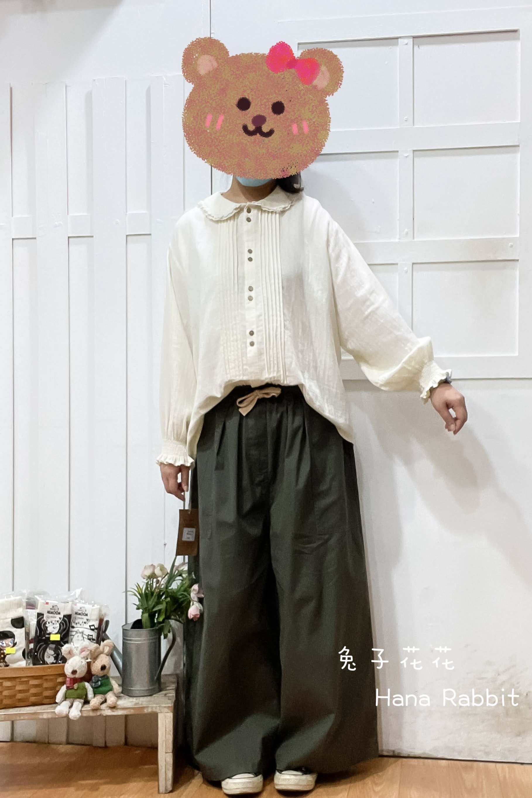 森系甜美娃娃領泡袖開襟上衣 12340