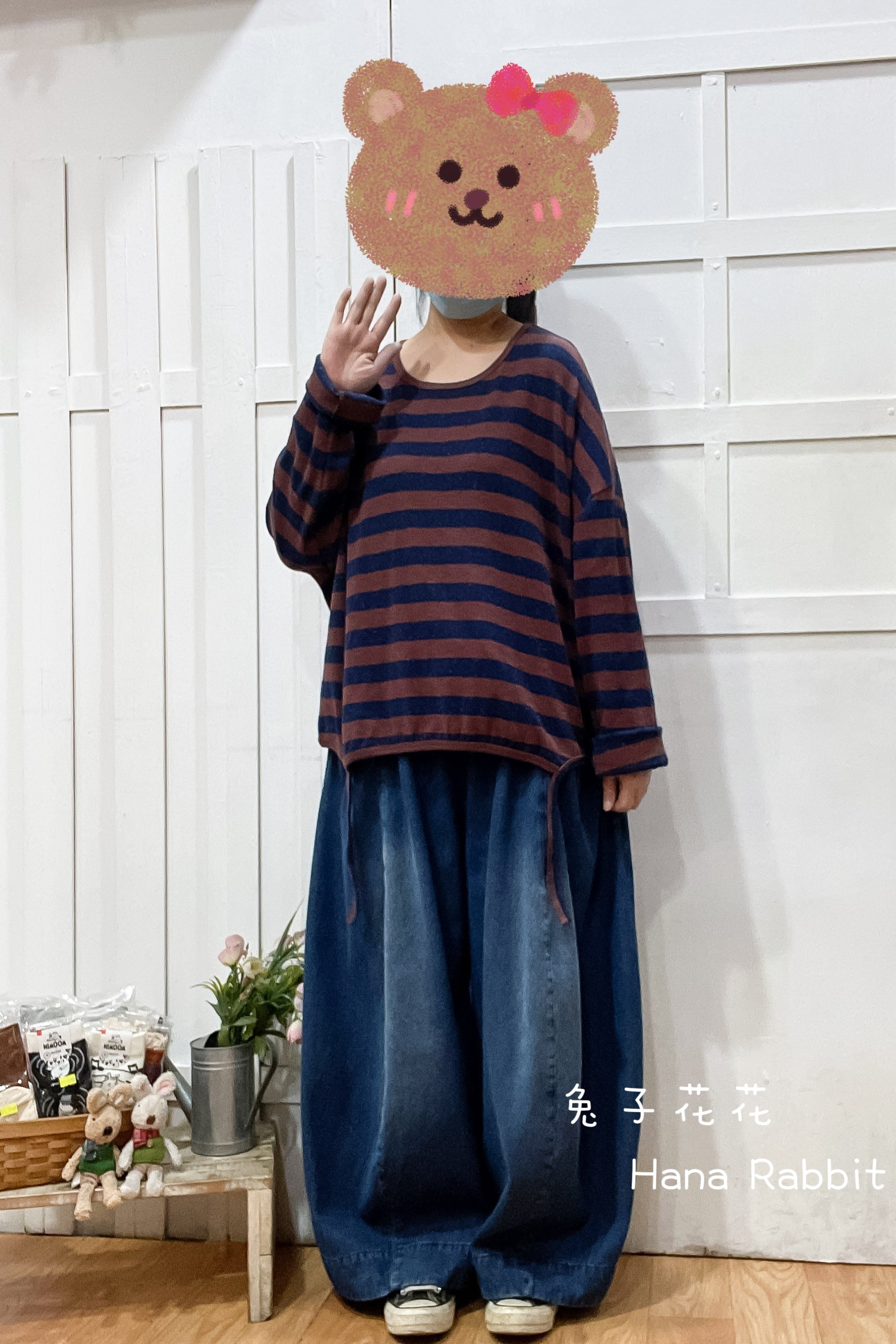 WE家慵懶撞色條紋上衣(咖紅) 16065