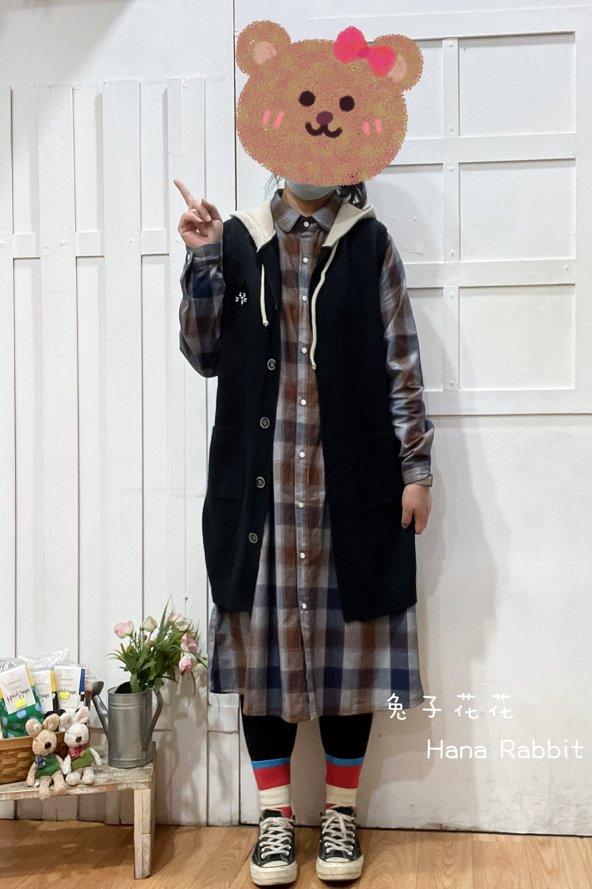 新色到❤❤驚訝貓條紋連帽中長針織背心 19038