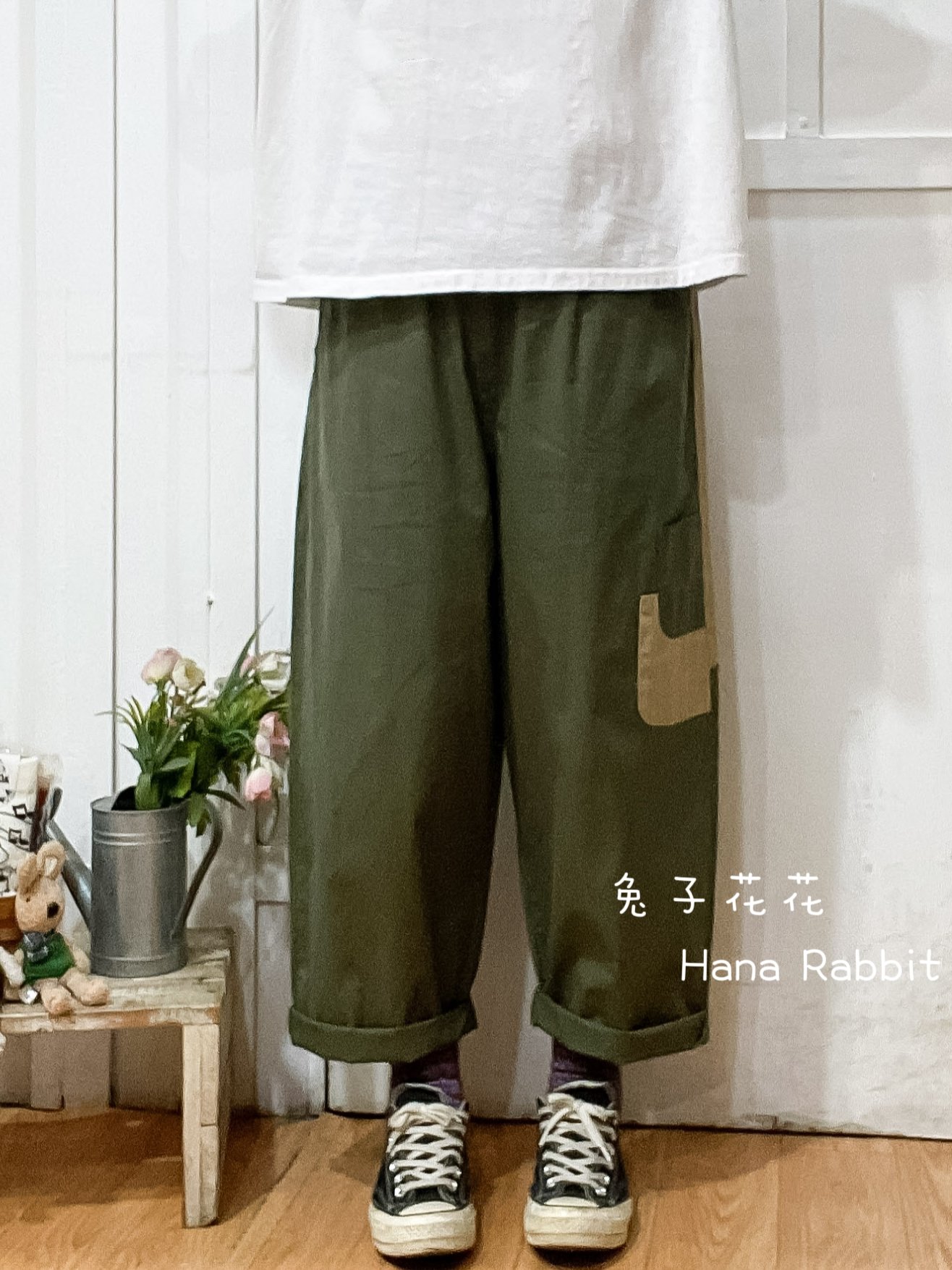 日系拚接造型直筒褲 18036