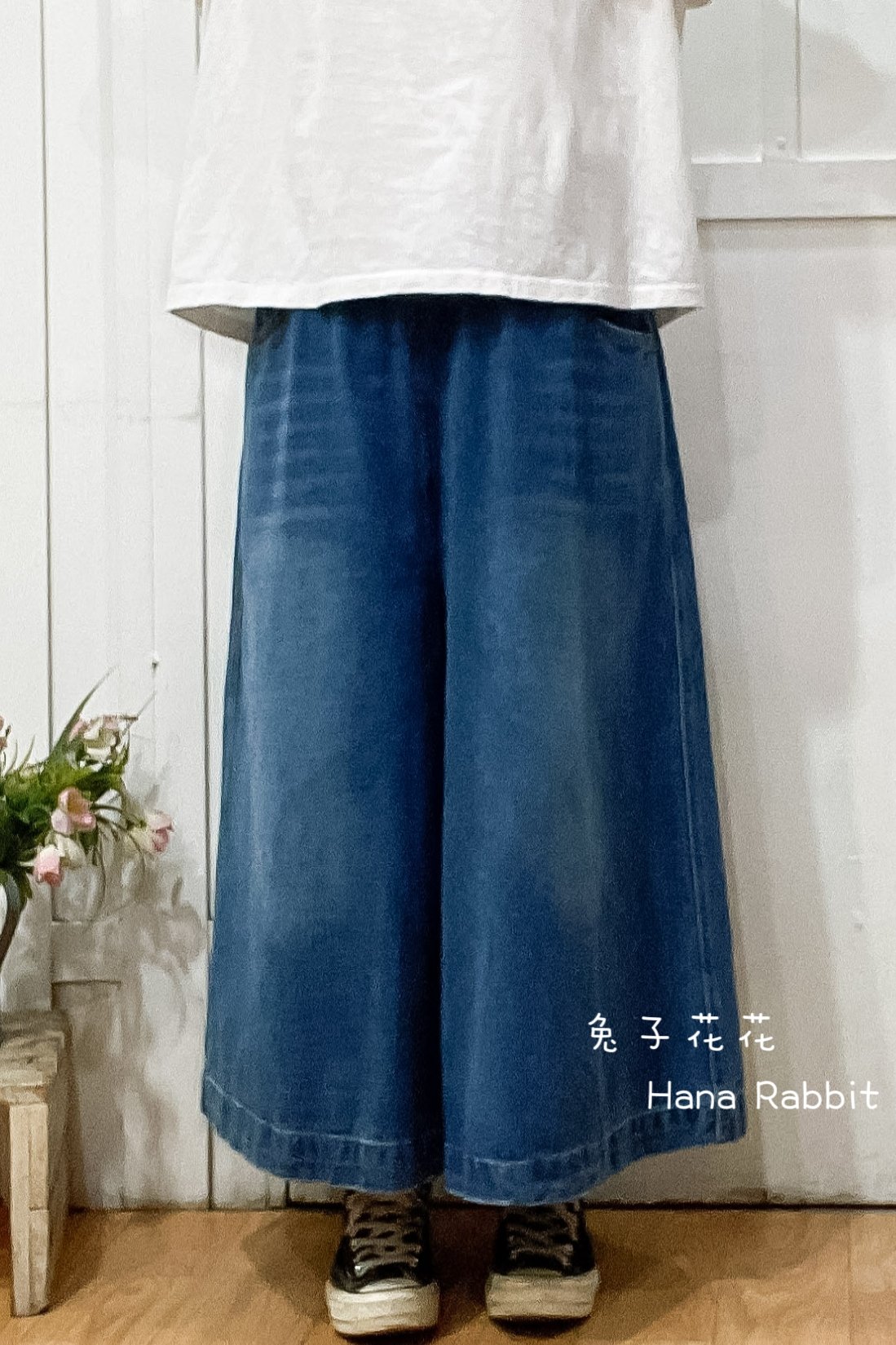 新色到❤❤WE家彩繩丹寧闊腿寛褲裙 15603