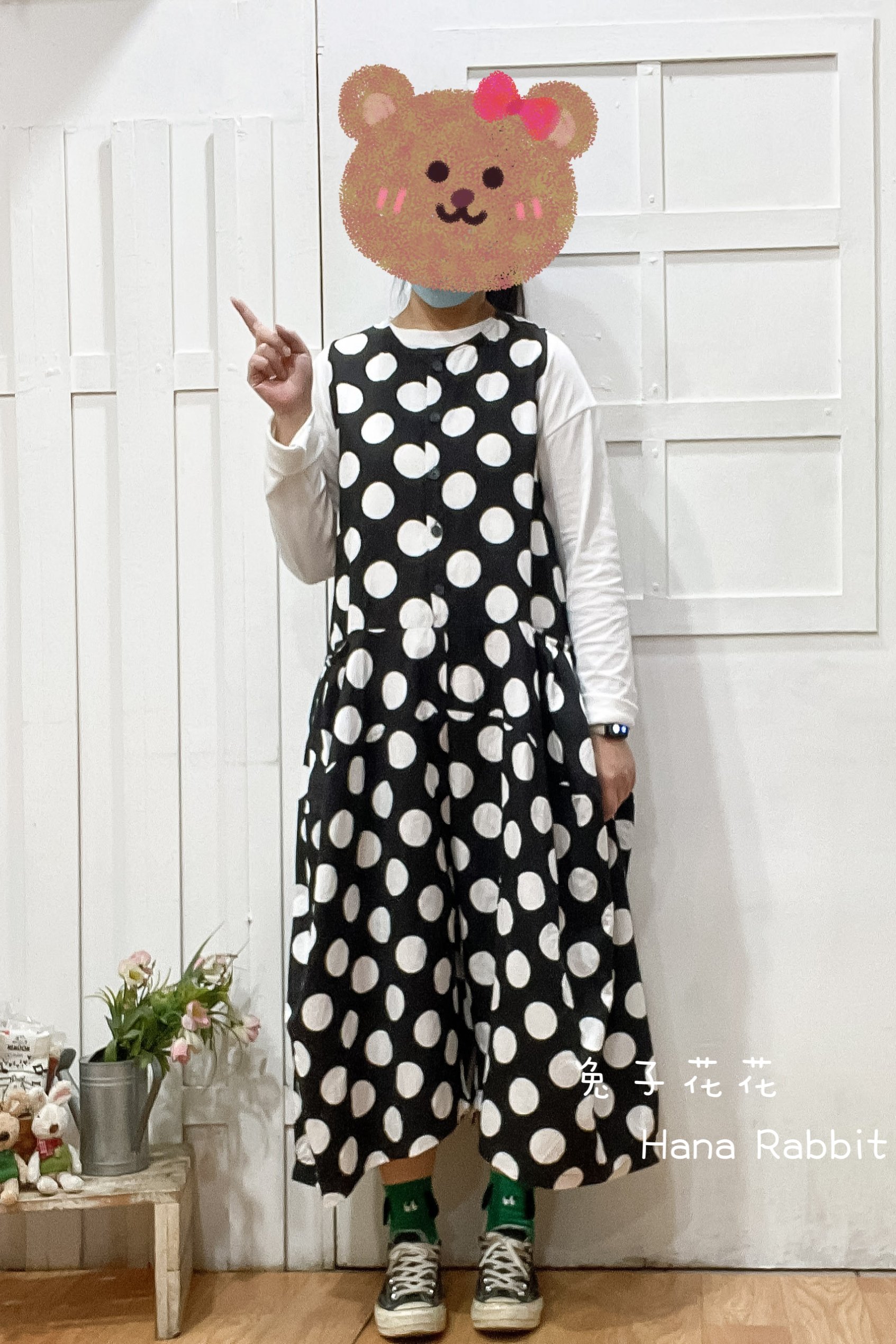 WE家可愛感波點印花背帶褲 16058