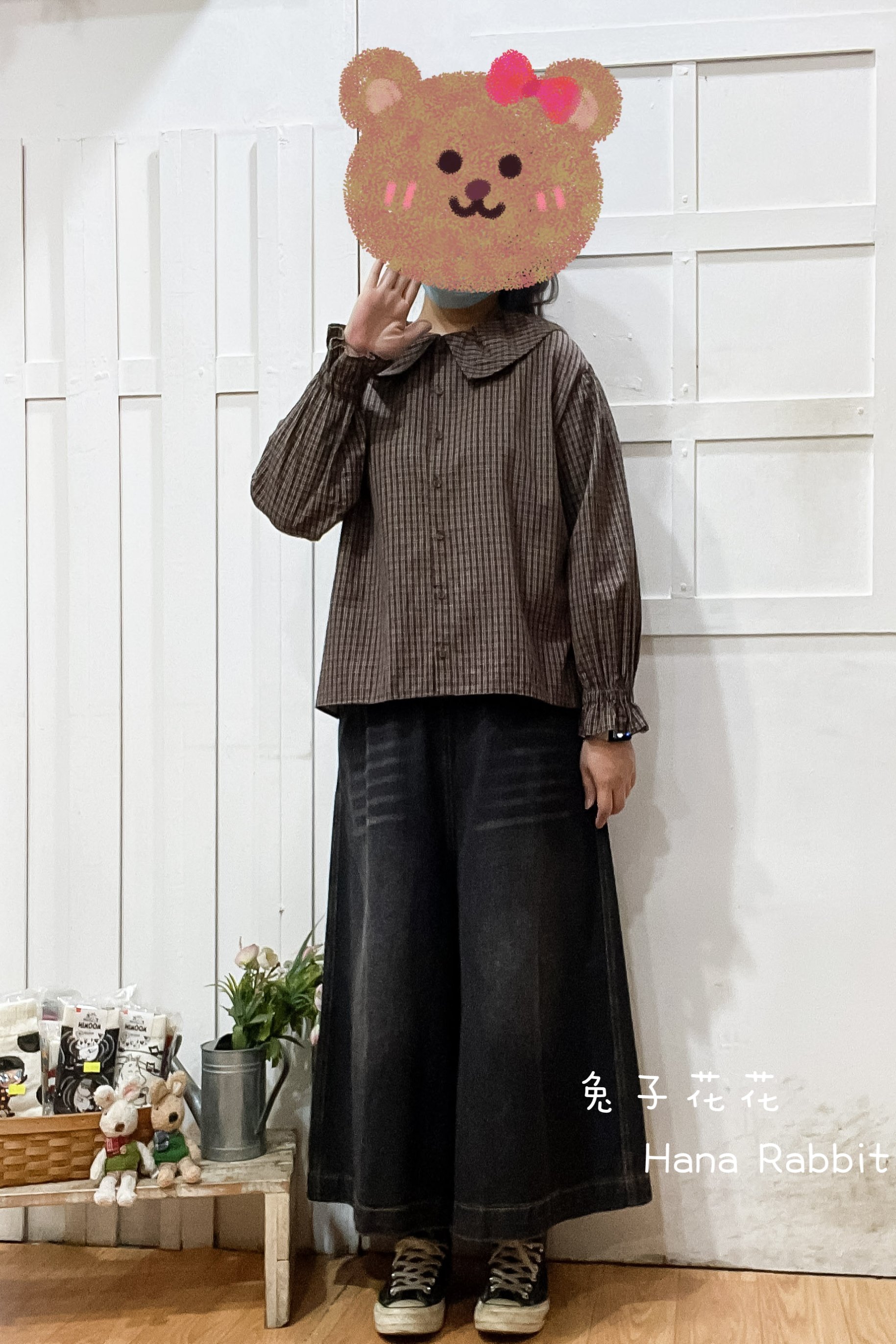 森系大翻領格紋開襟上衣(咖) 14122