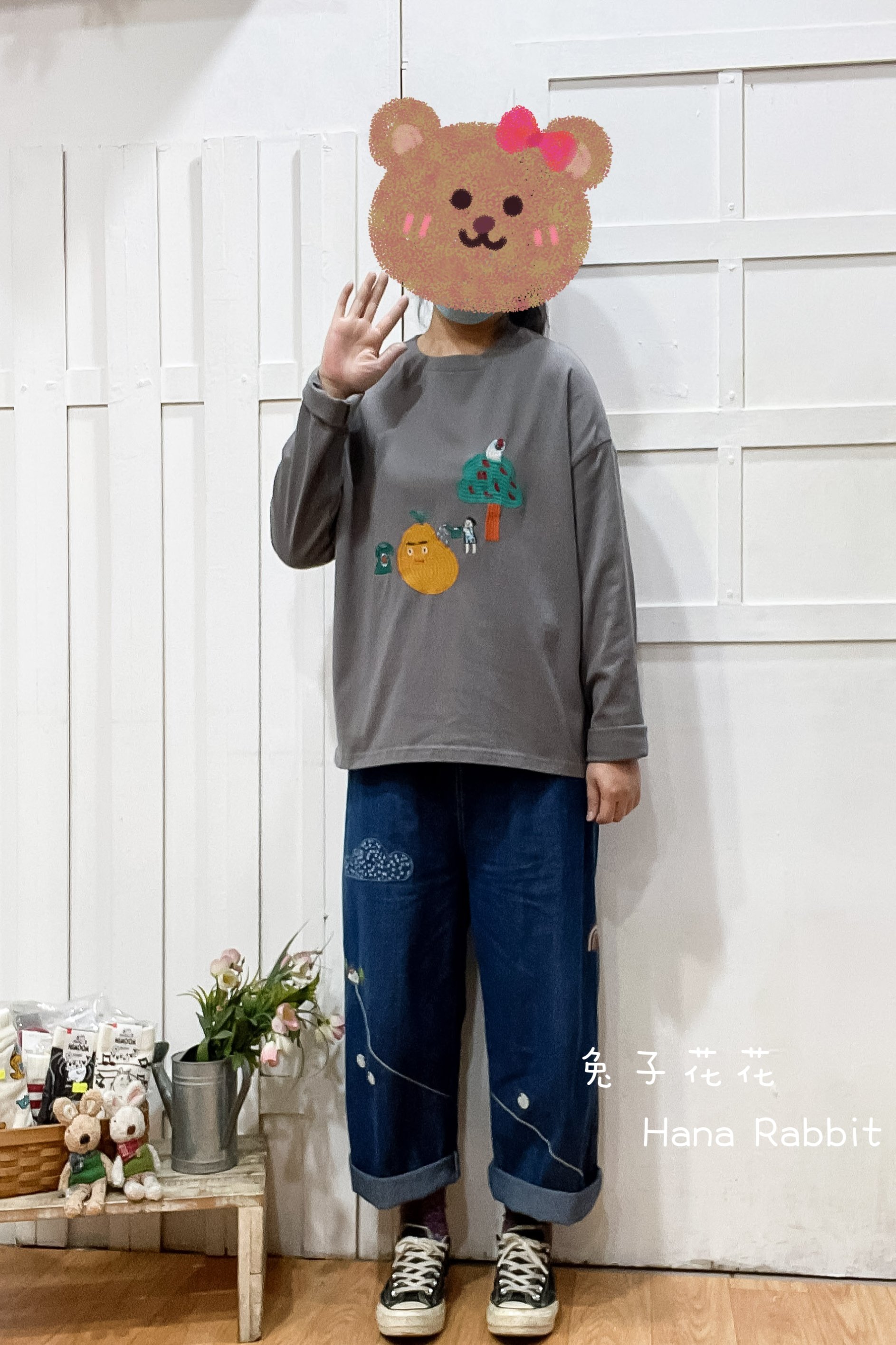 小女孩澆花重磅棉上衣(灰) 14360