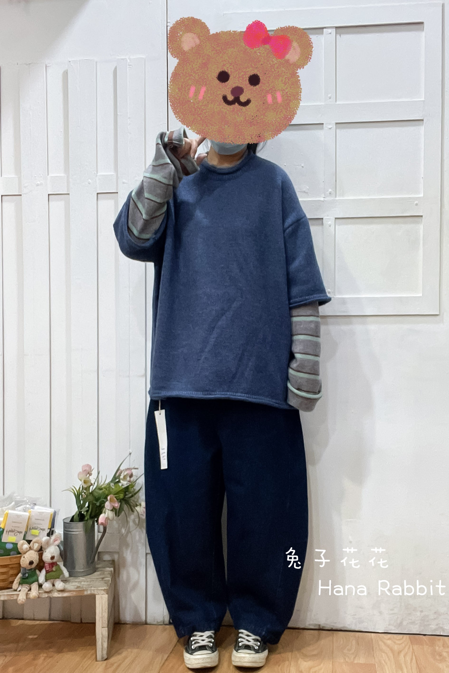 日系假2件針織毛衣(藍) 21202