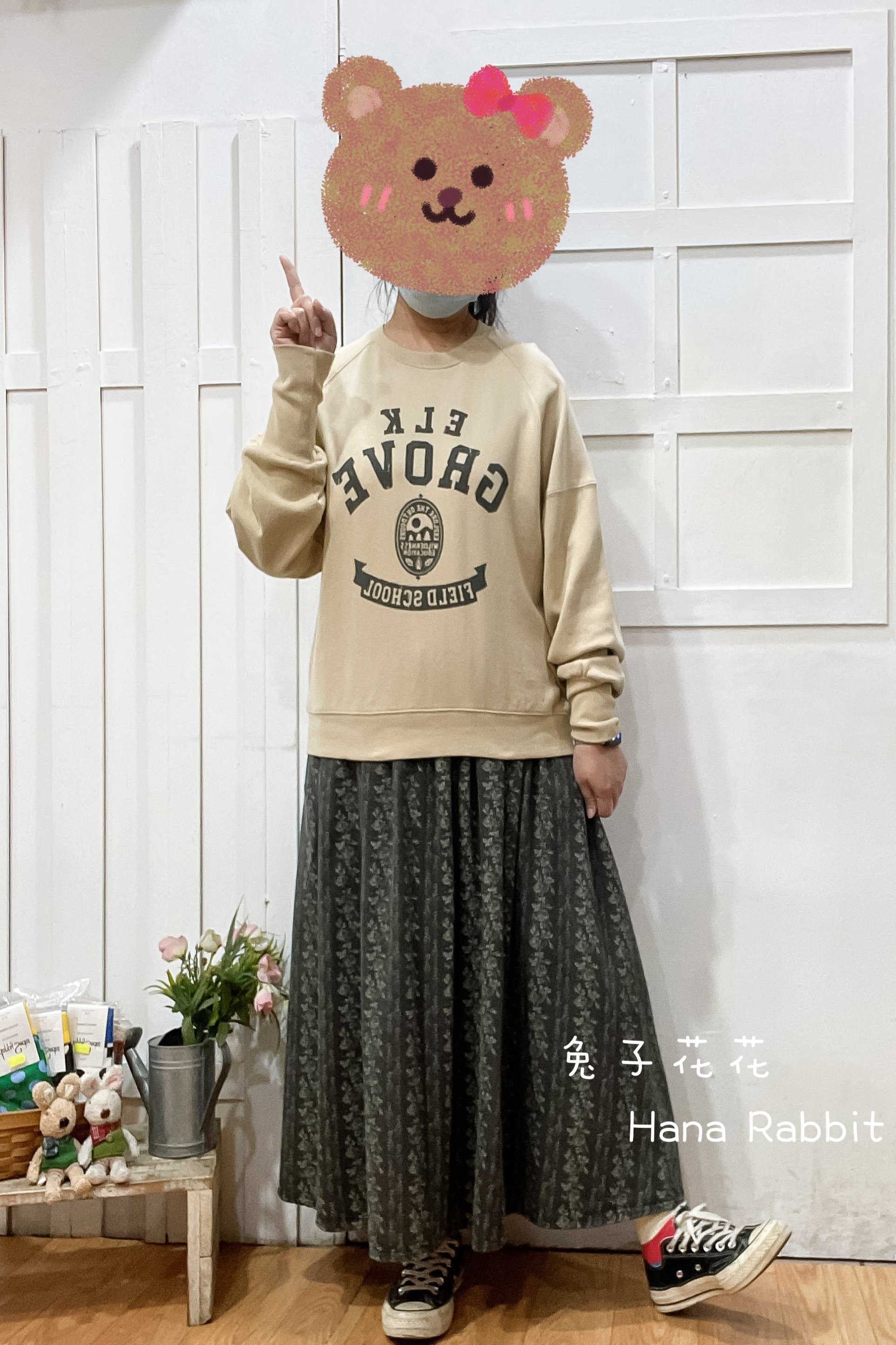 日系字母印花水洗棉大學T(卡其) 15583