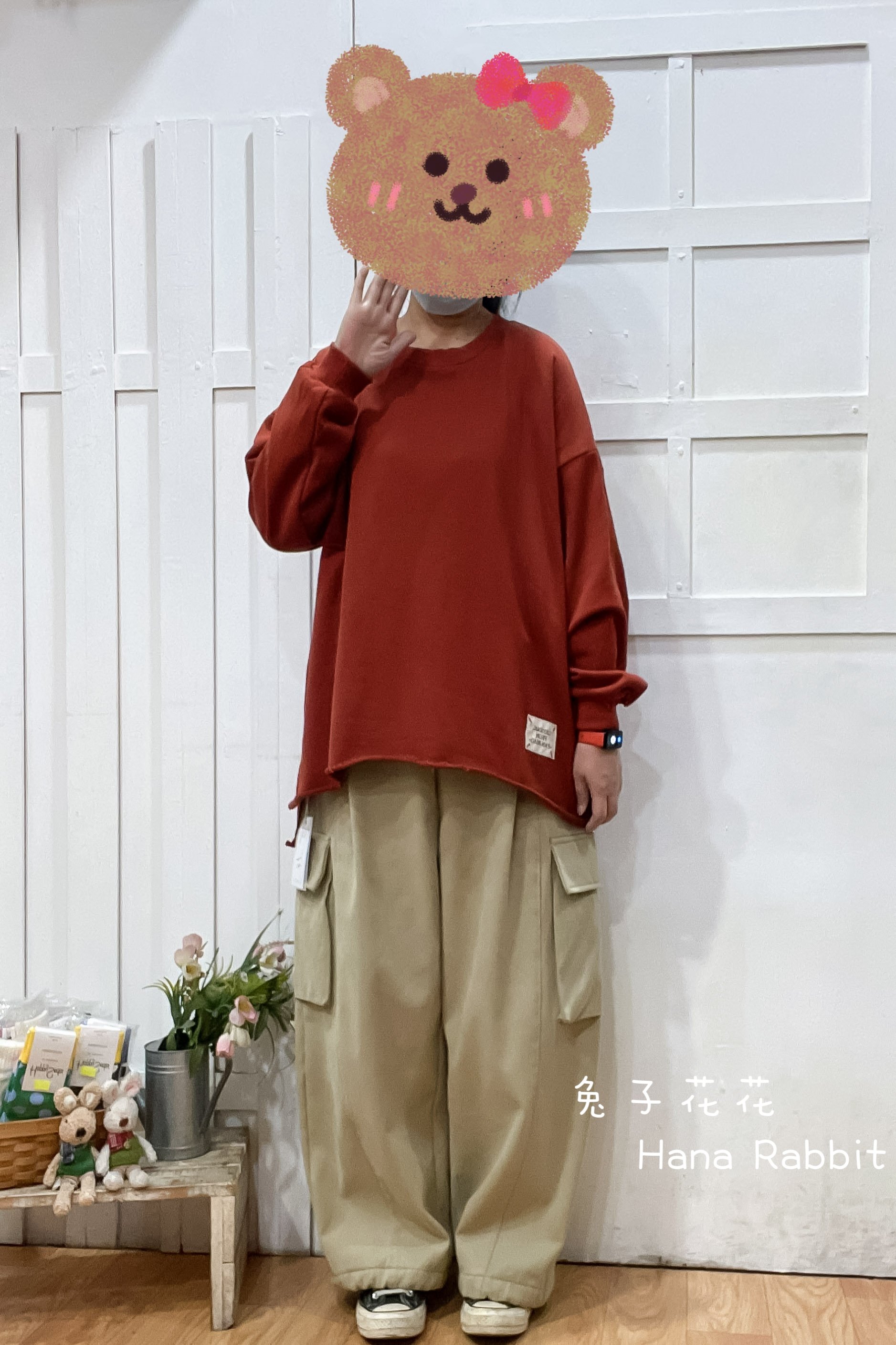 WE家破損感小布標毛圈棉上衣(橘) 18352