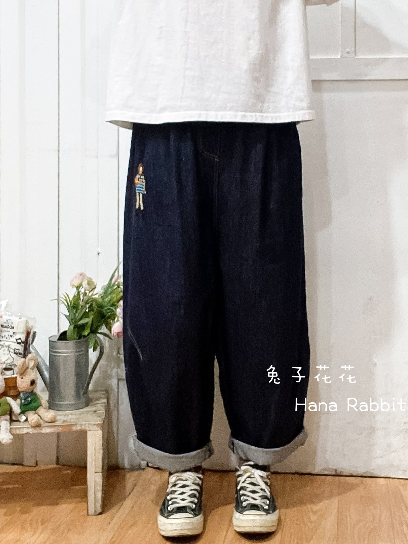 日系明線刺繡娃娃造型褲 20918