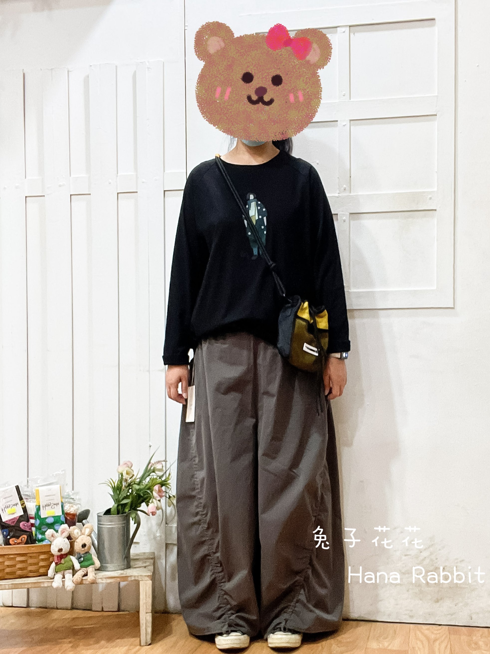 日系不敗款印花棉質上衣(黑) 20910