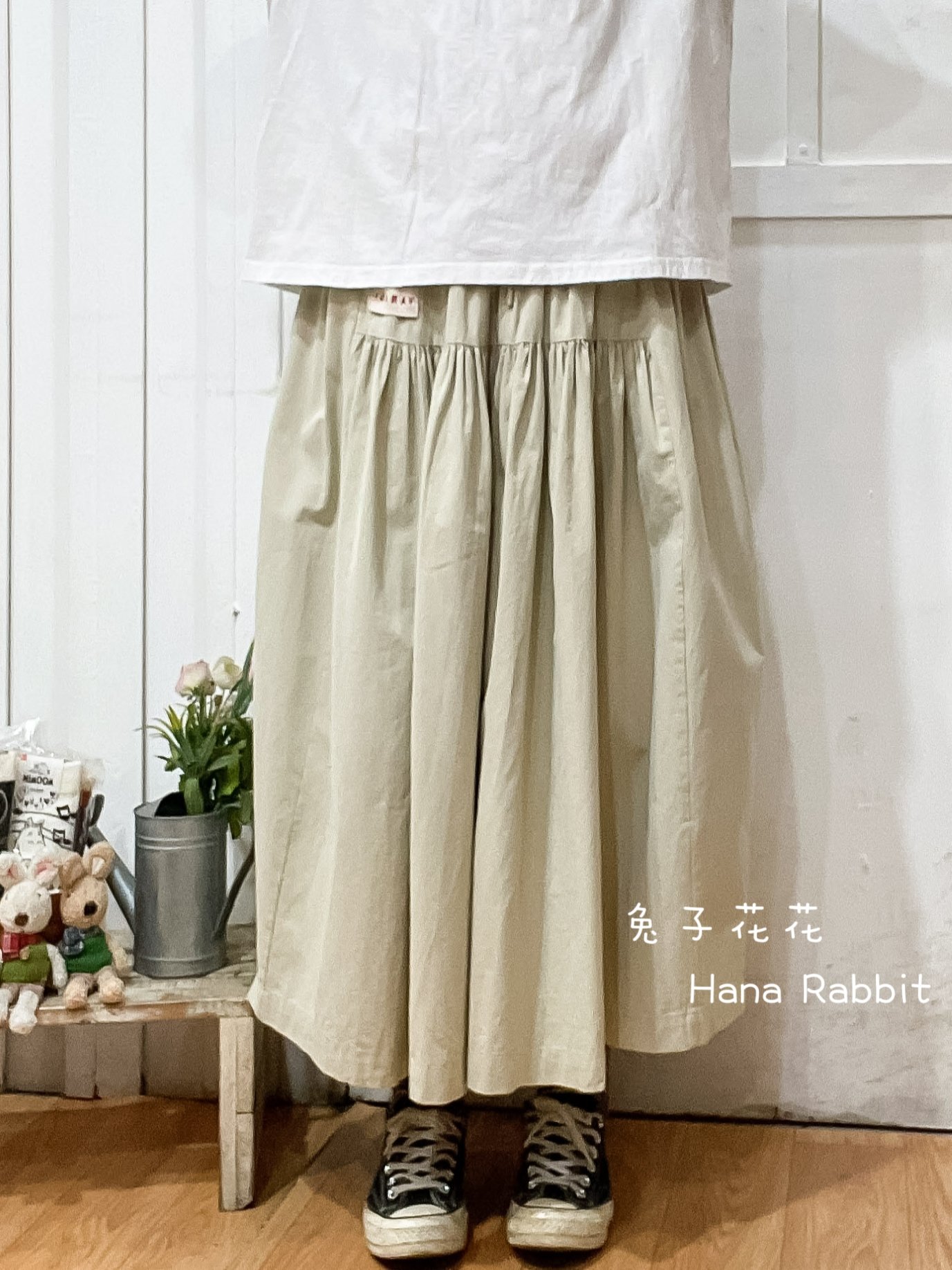 WE家小布標休閒大擺造型裙(米) 17580