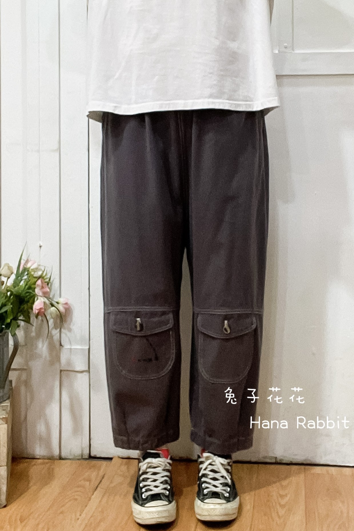 日系明線小口袋棉麻休閒褲 19140