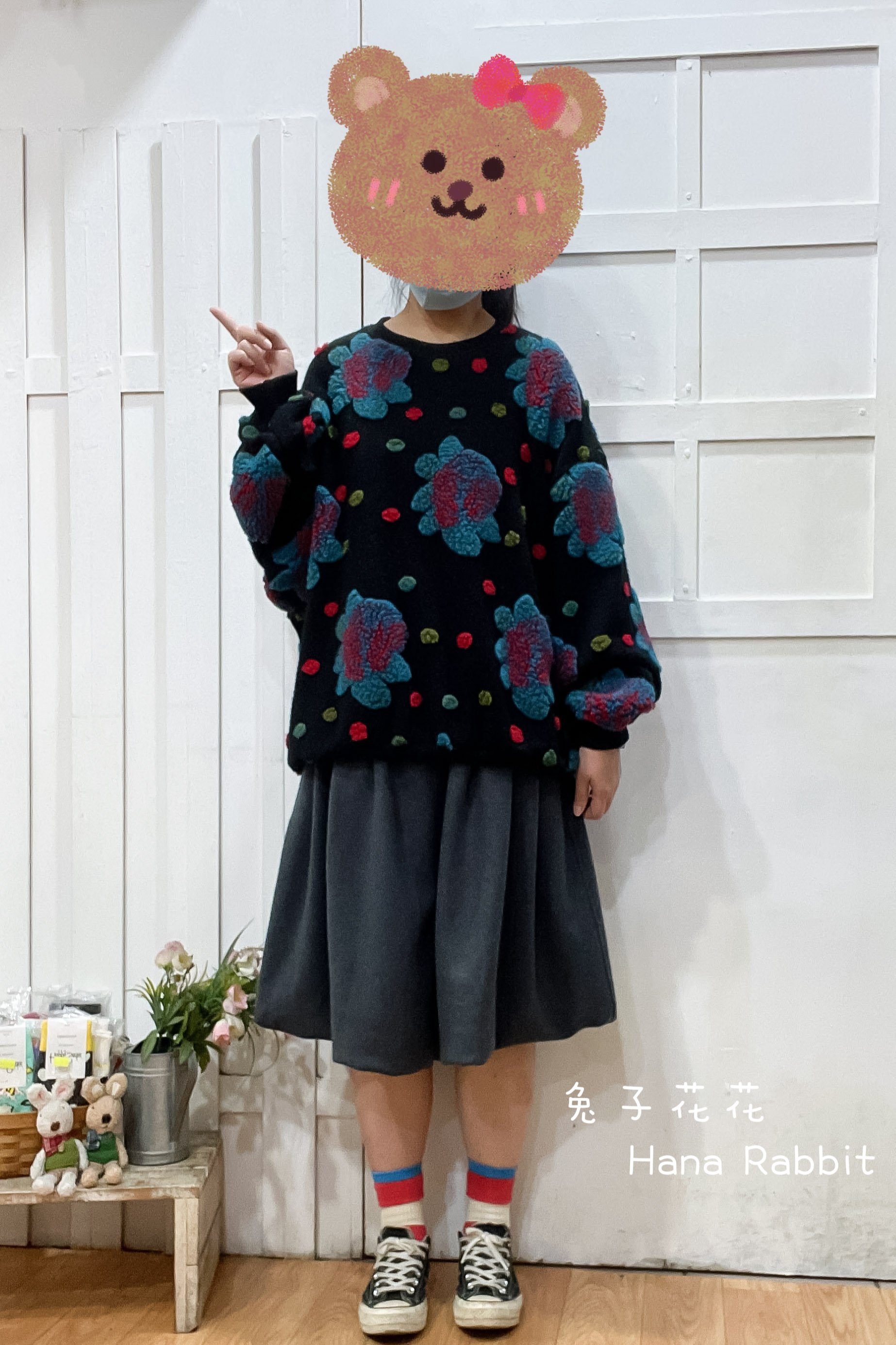 WE家羊羔絨大花朵毛呢上衣 17359