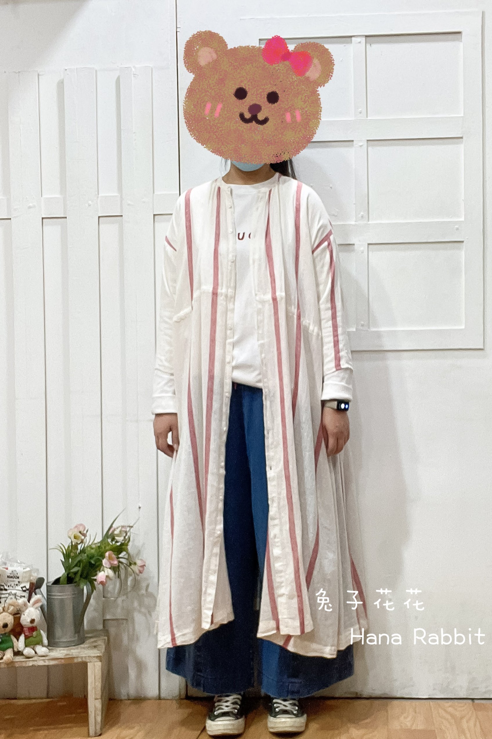 森系條紋可縮腰棉紗開襟洋裝 15504