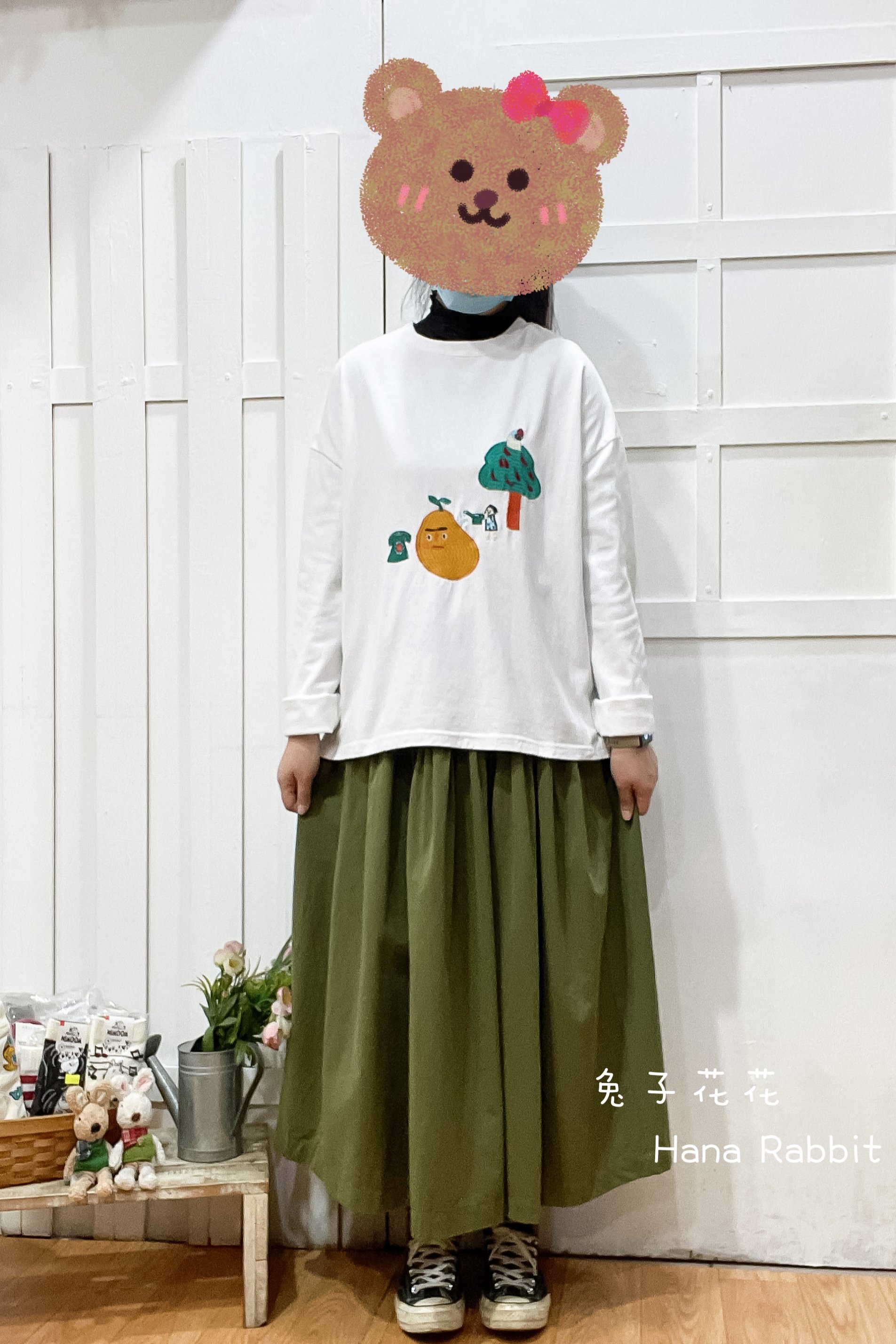 小女孩澆花重磅棉上衣(白) 14360