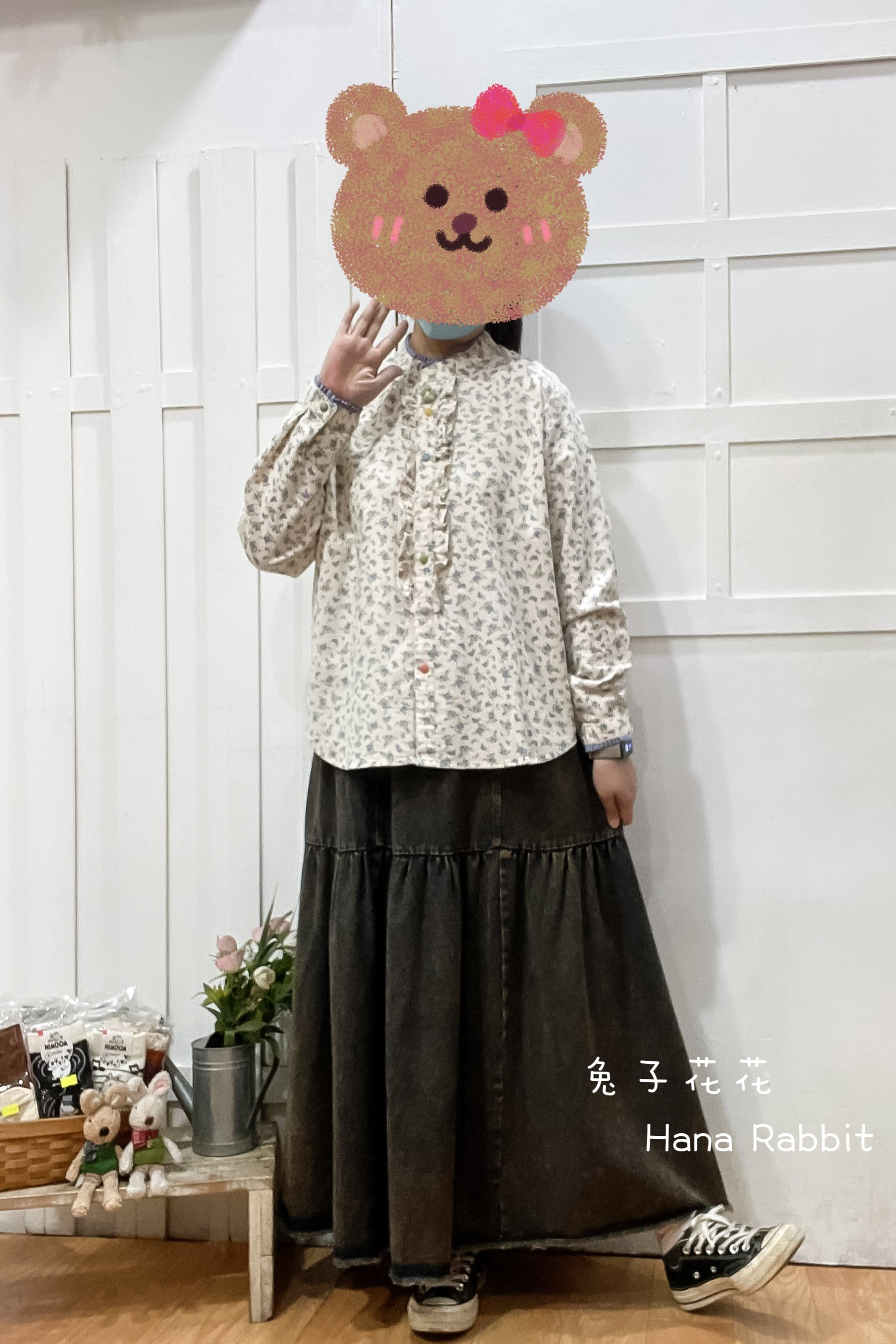 森系甜美小碎花木耳領磨毛開襟衫 15574