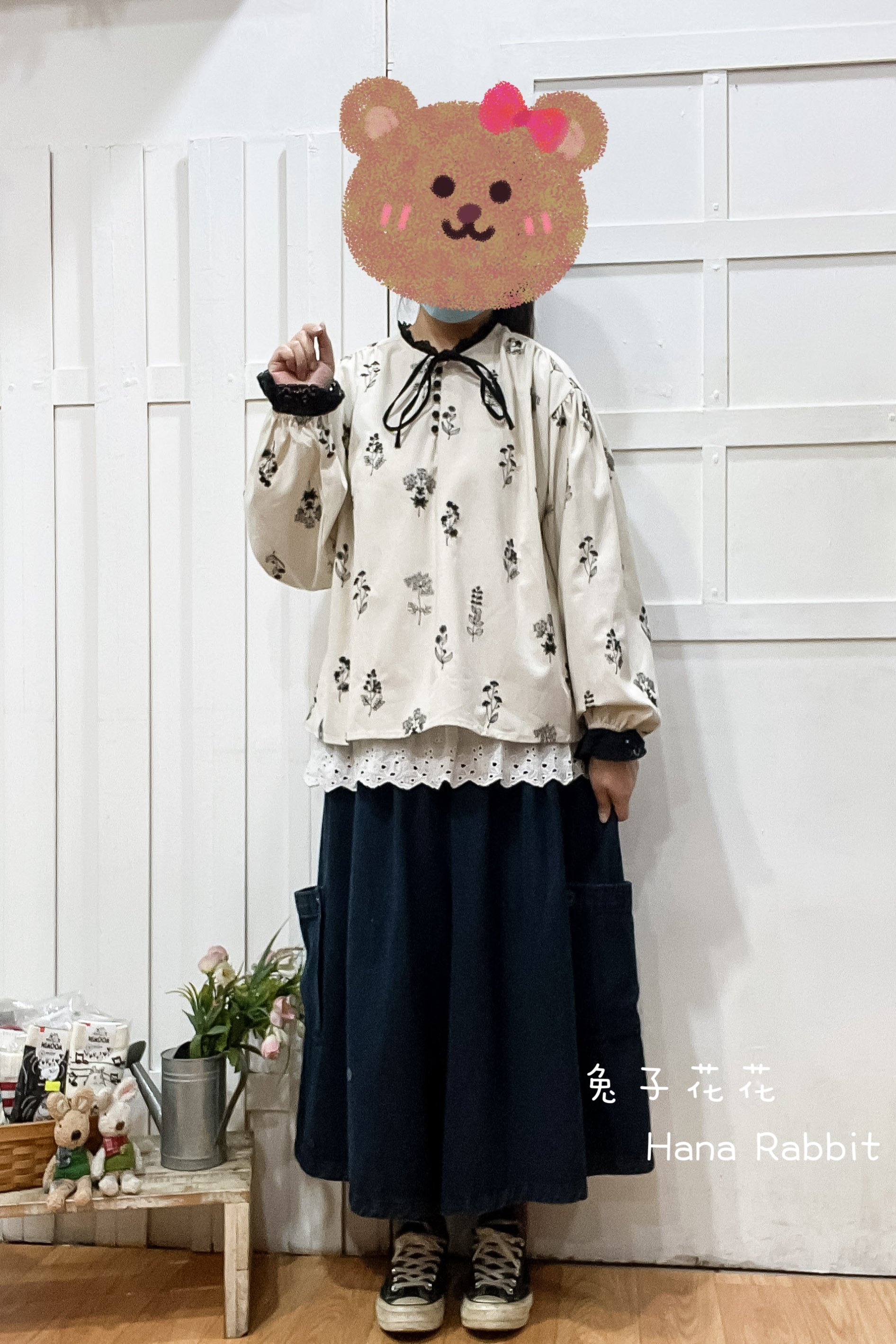 森系蕾絲木耳領刺繡花棉麻上衣 13724