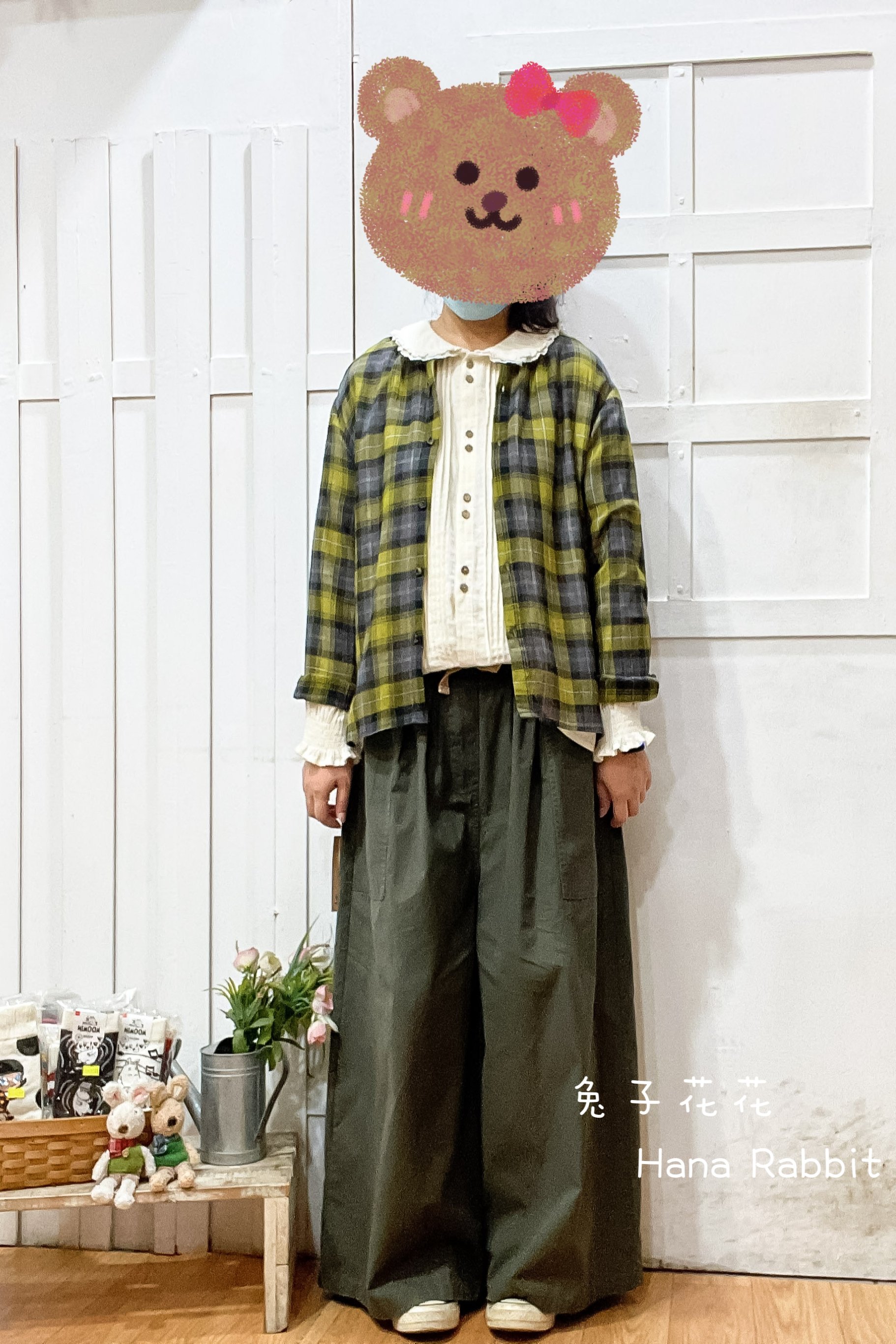 日系彩格棉紗開襟上衣 14325