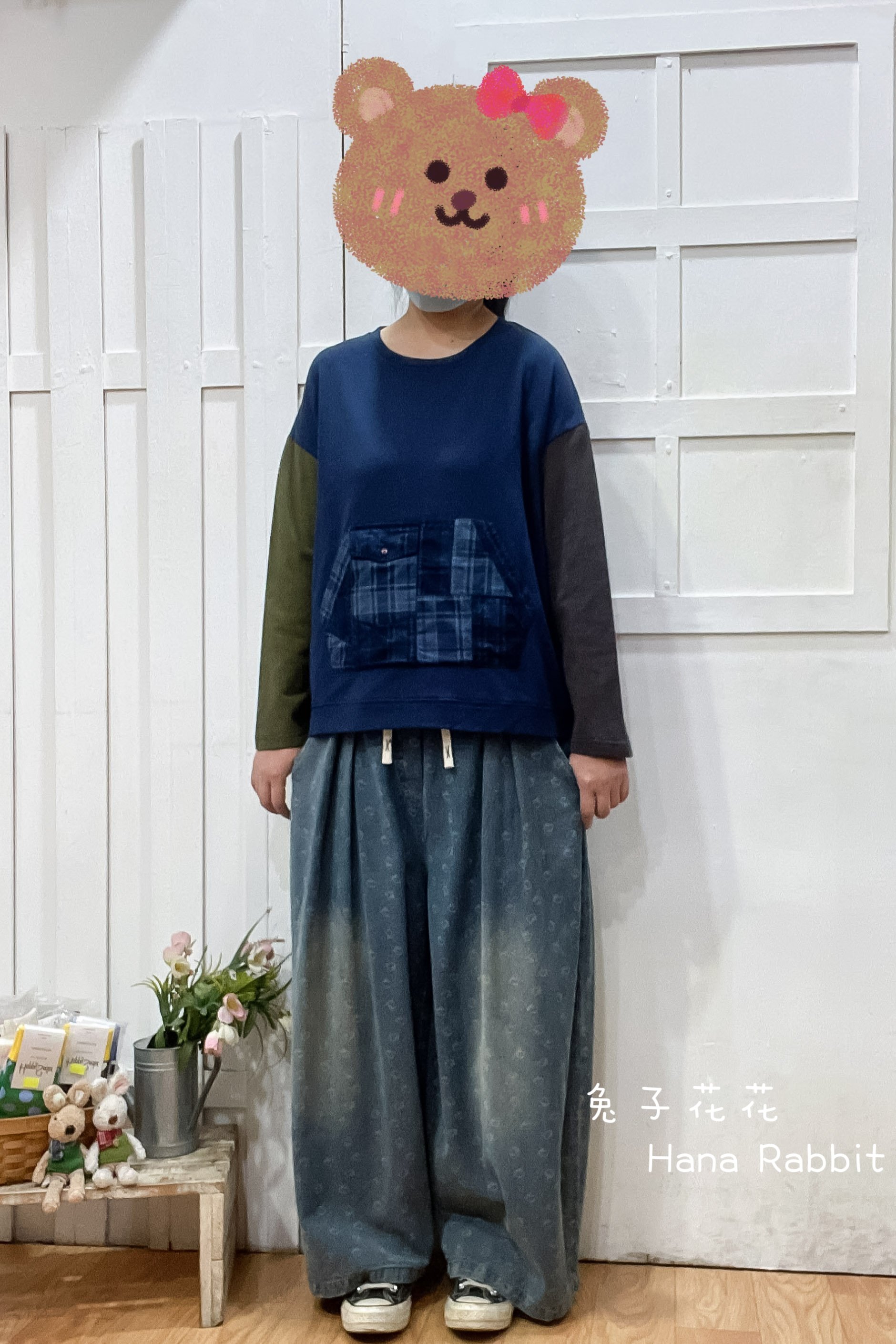 日系撞色拚接棉質上衣 13936