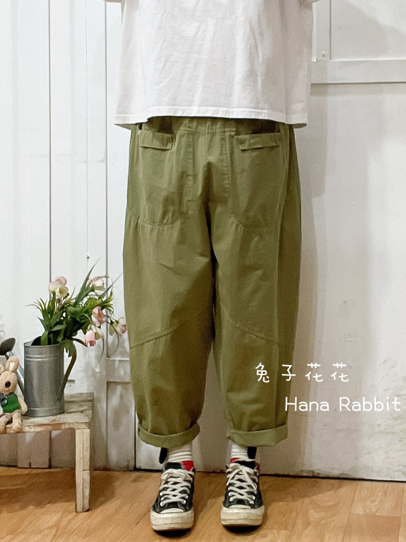 日系休閒簡約老爺褲(綠) 13563