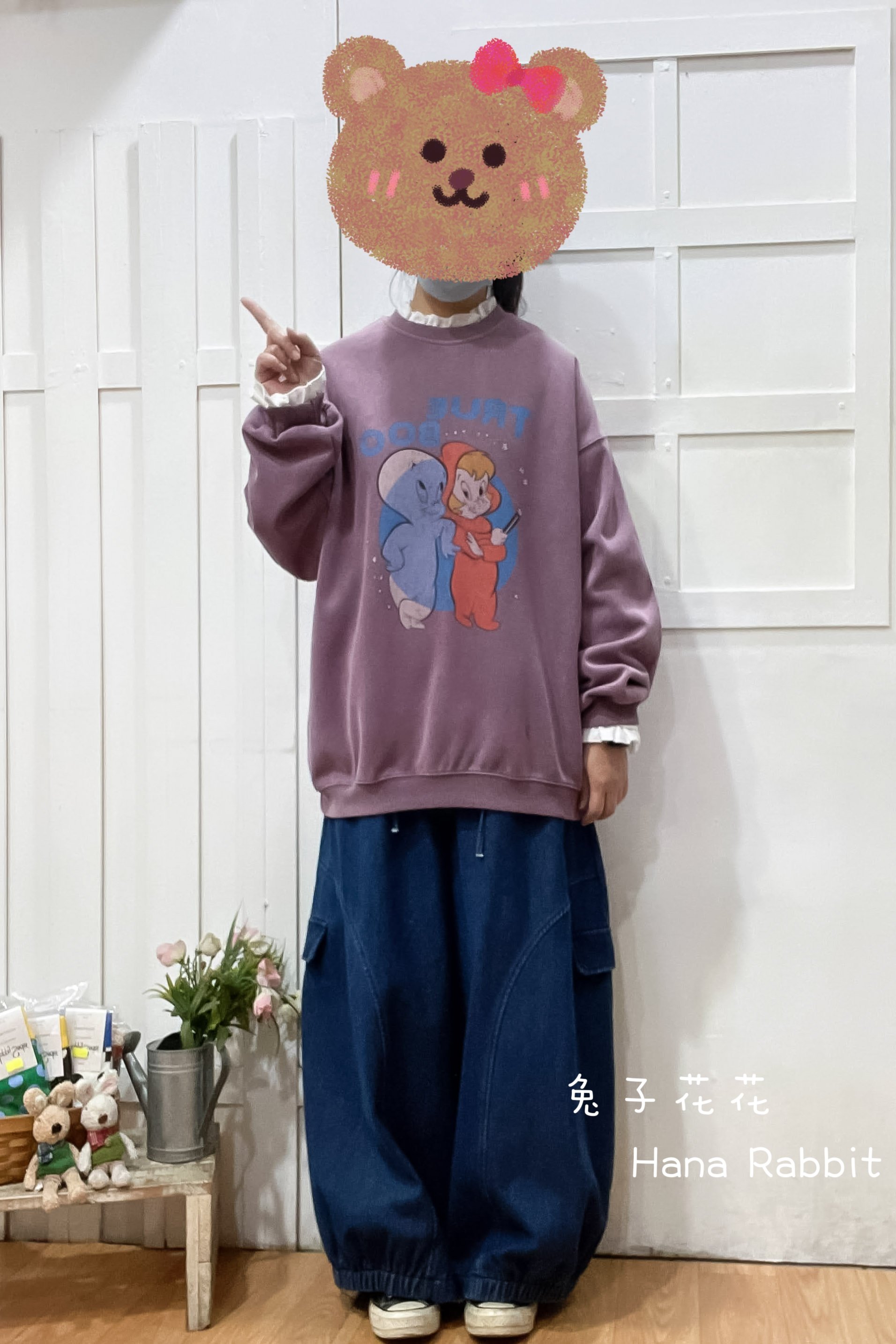 可愛感小精靈印花大學T(紫) 31107