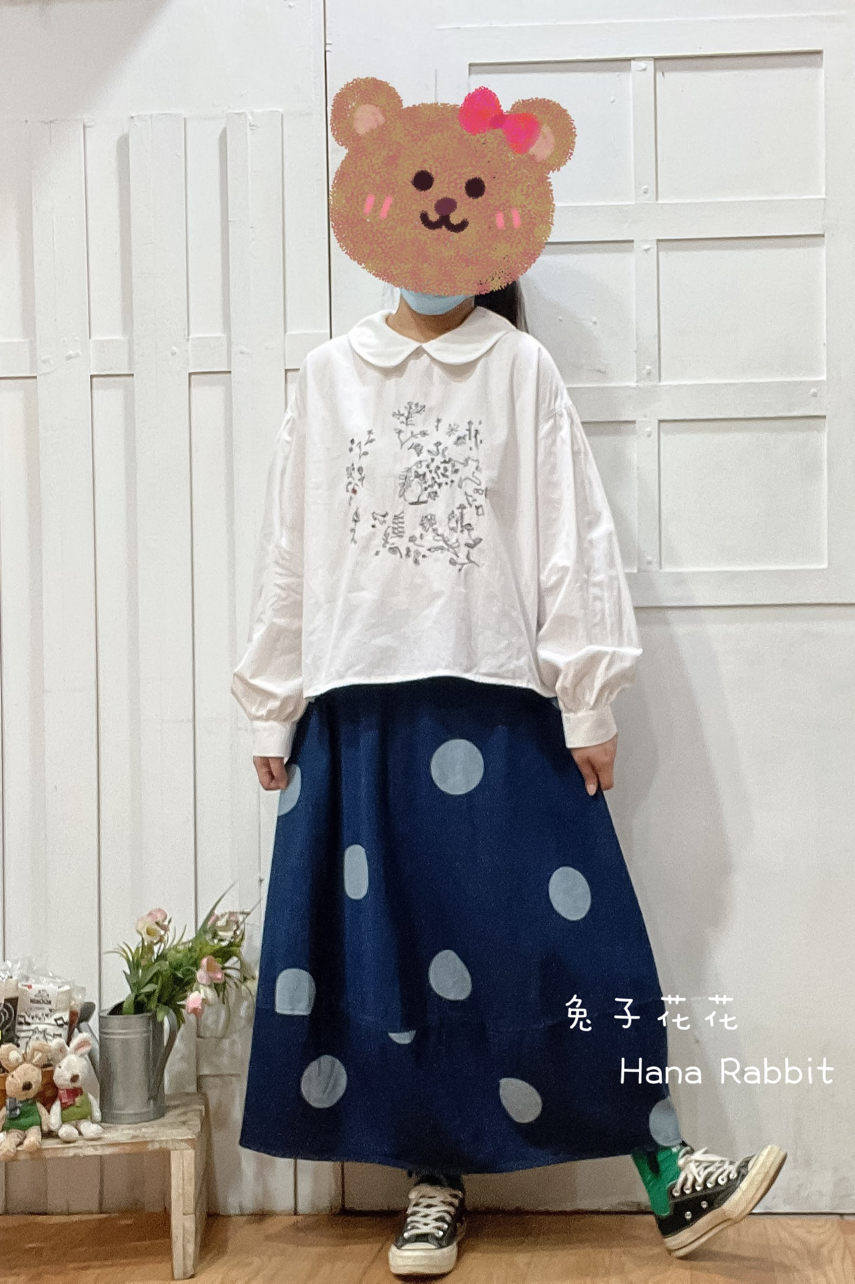 森系娃娃領刺繡棉麻上衣 13945