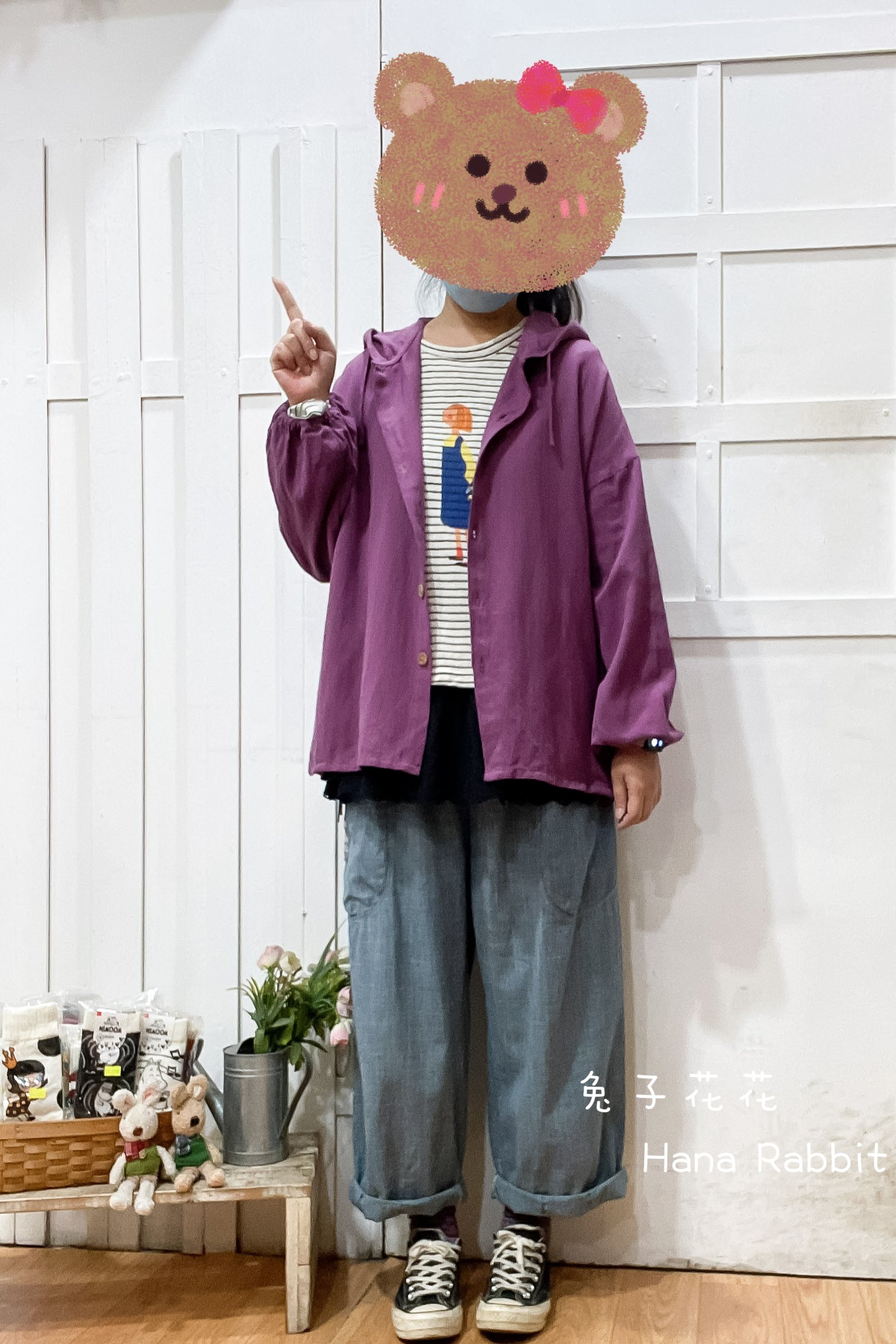 簡約好搭配連帽開襟棉麻上衣(紫) 19336