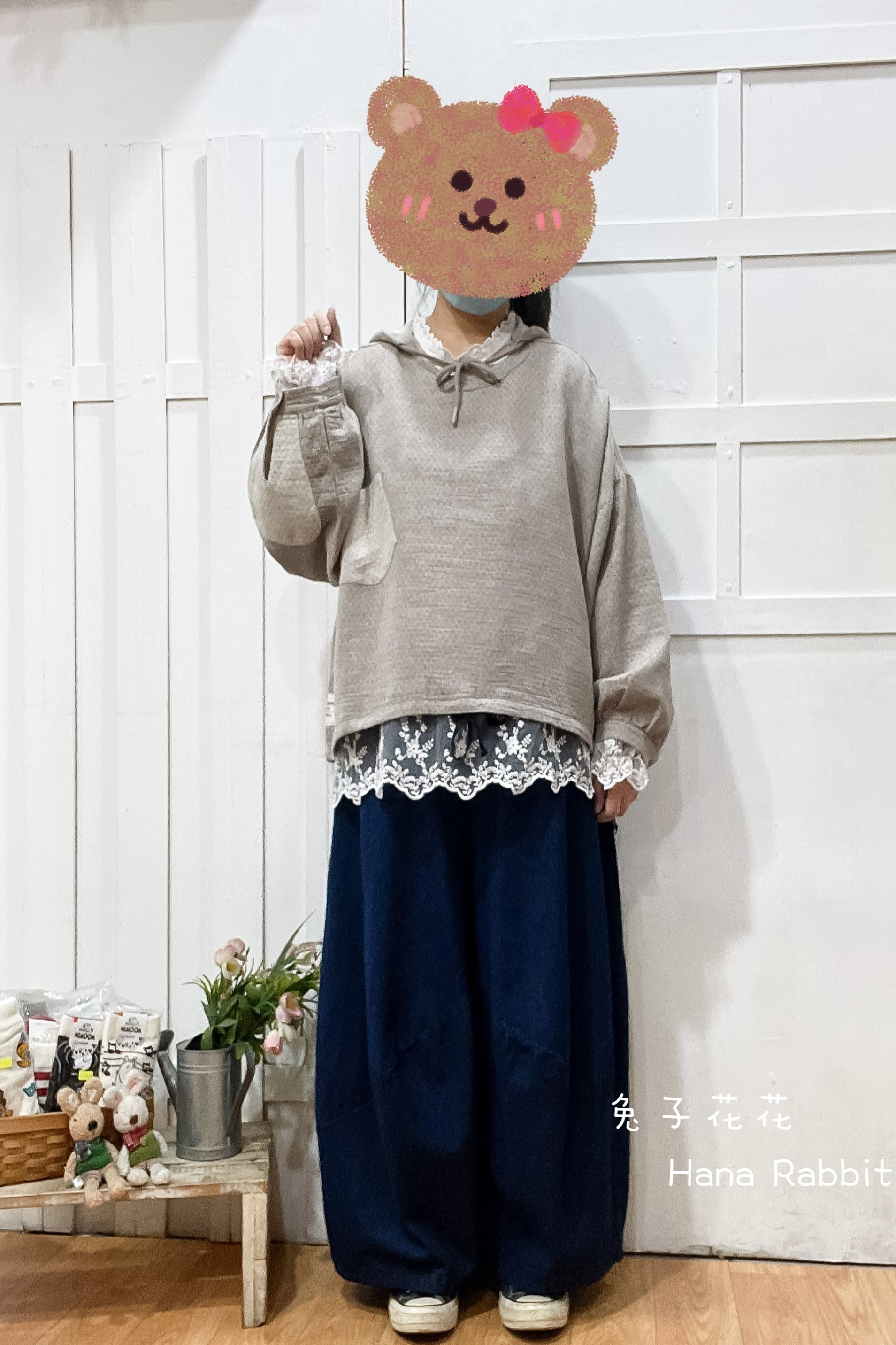 WE家菱格壓紋連帽可縮腰上衣(杏) 14390