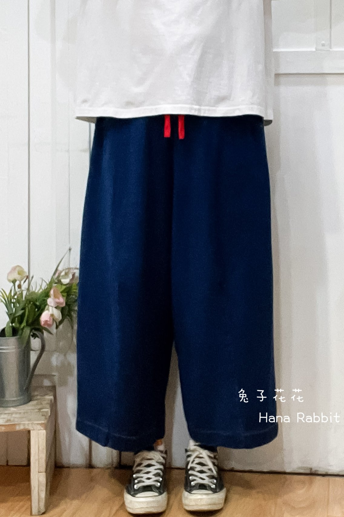 WE家彩繩內磨毛闊腿九分造型褲 14963