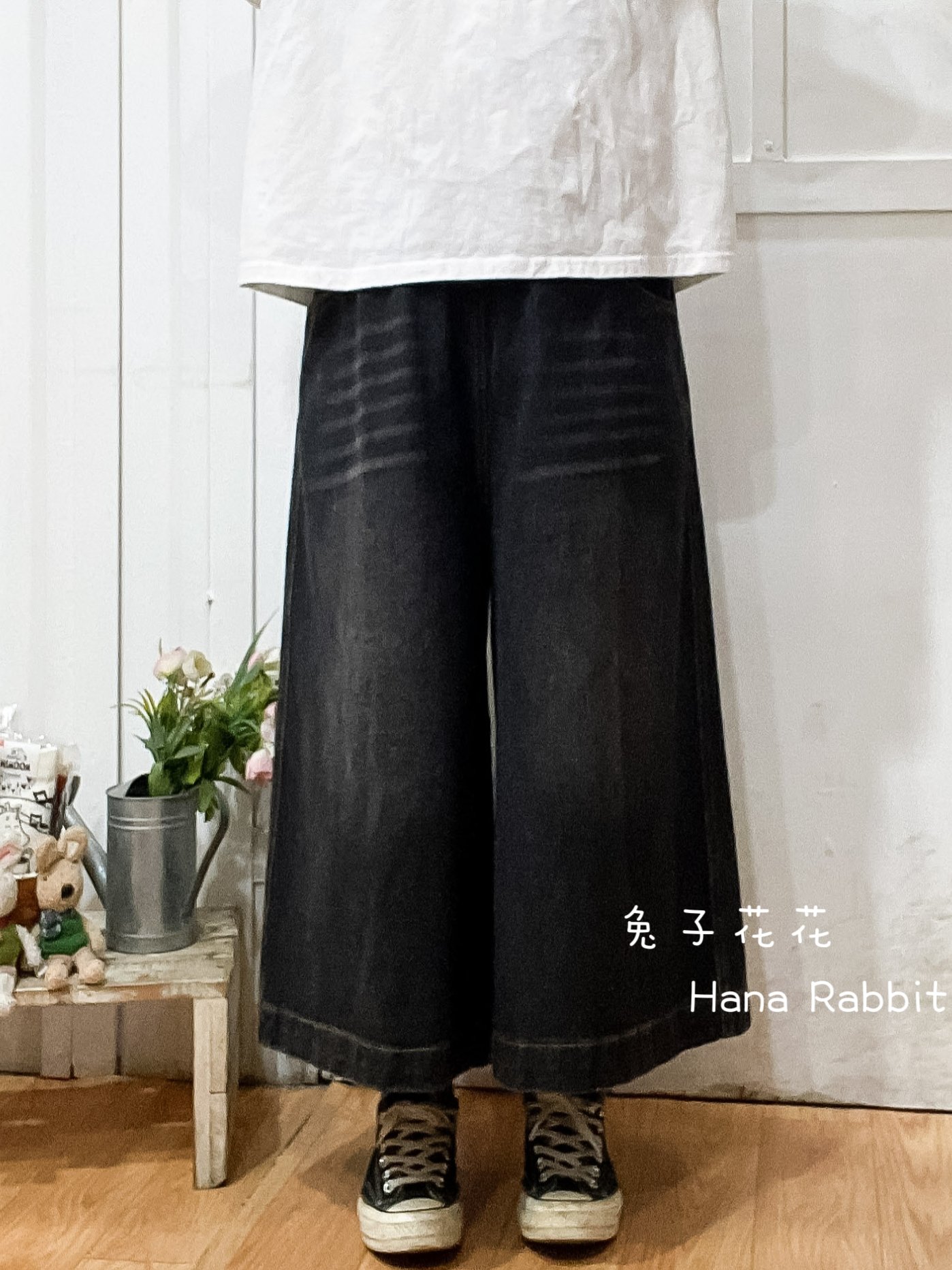 WE家彩繩丹寧闊腿寛褲裙 15603