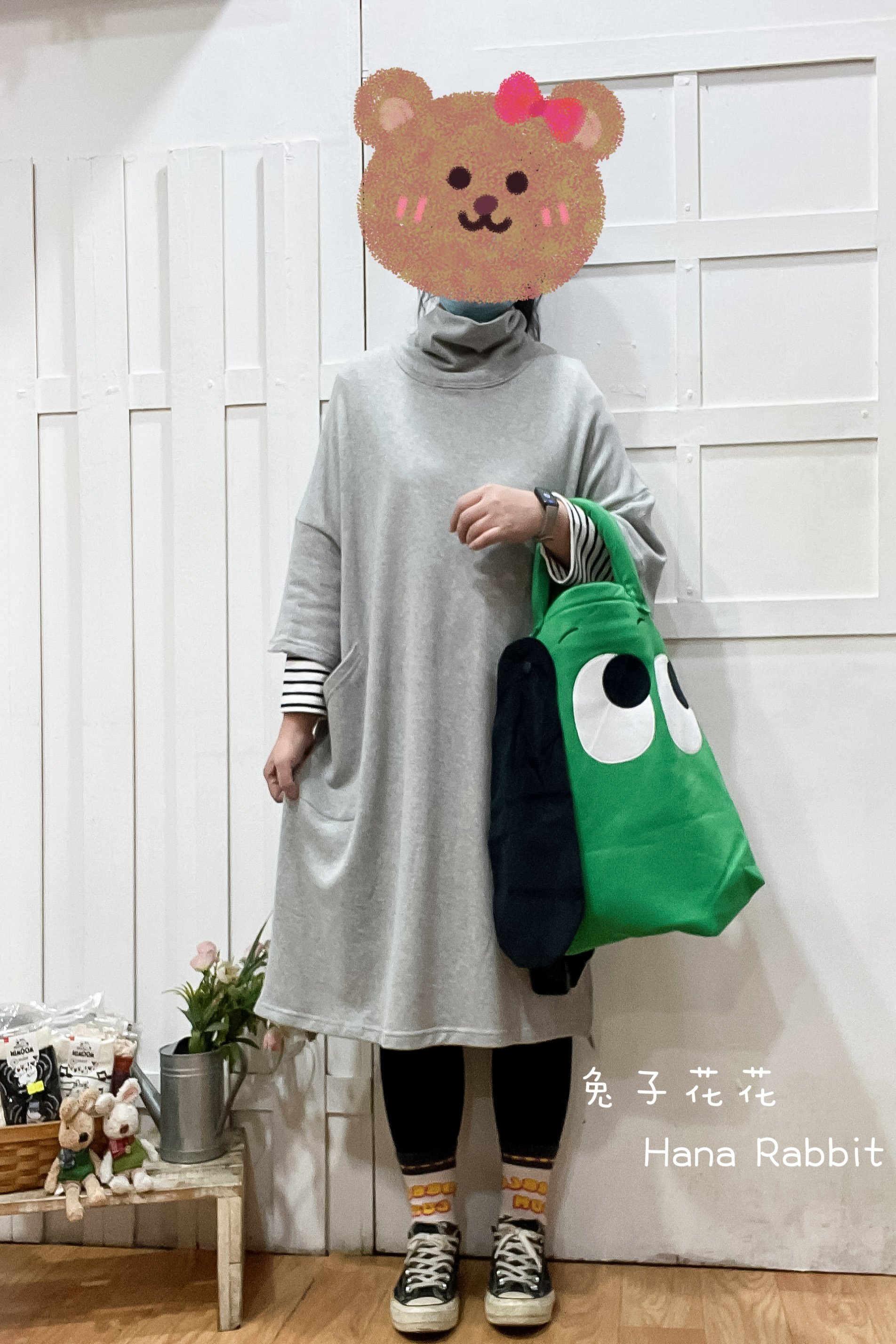 日系簡約高領毛圈棉中長洋裝 21111