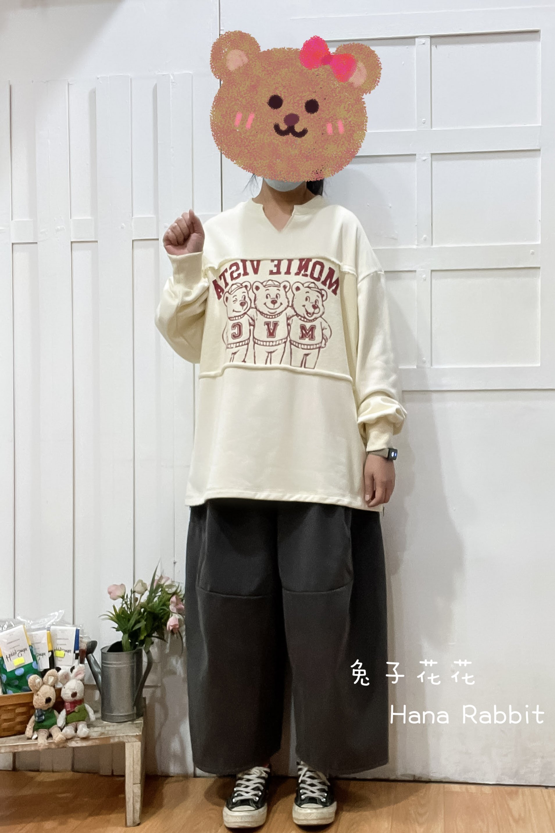 日系原單印花小熊毛圈棉上衣 17589