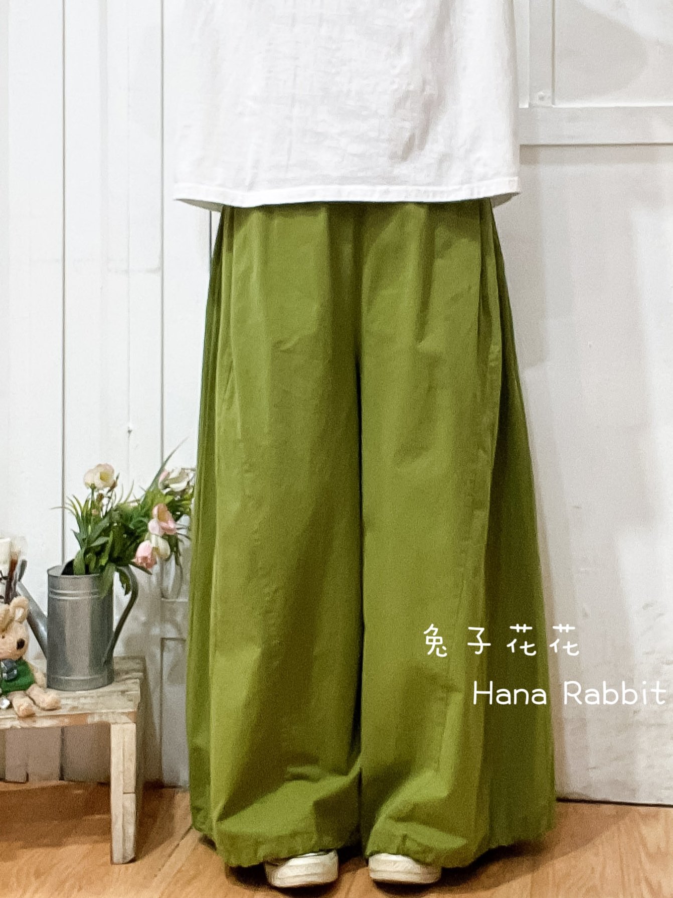 WE家糖果色可縮腳落地造型褲(果綠) 15943