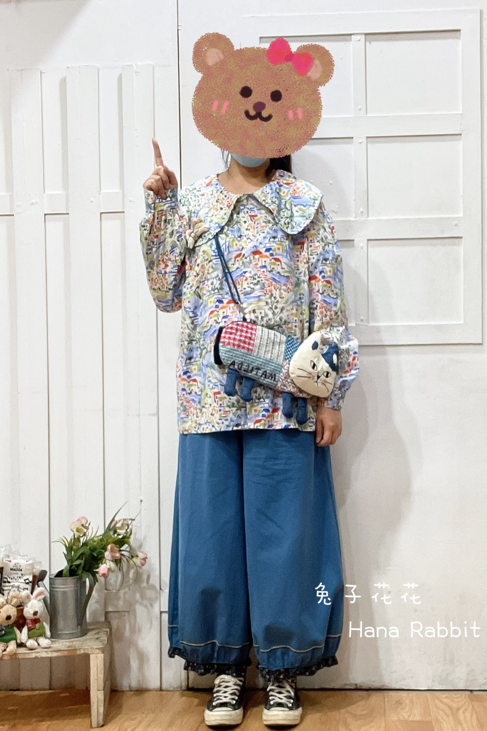 森系大翻領滿版印花開襟上衣 13042