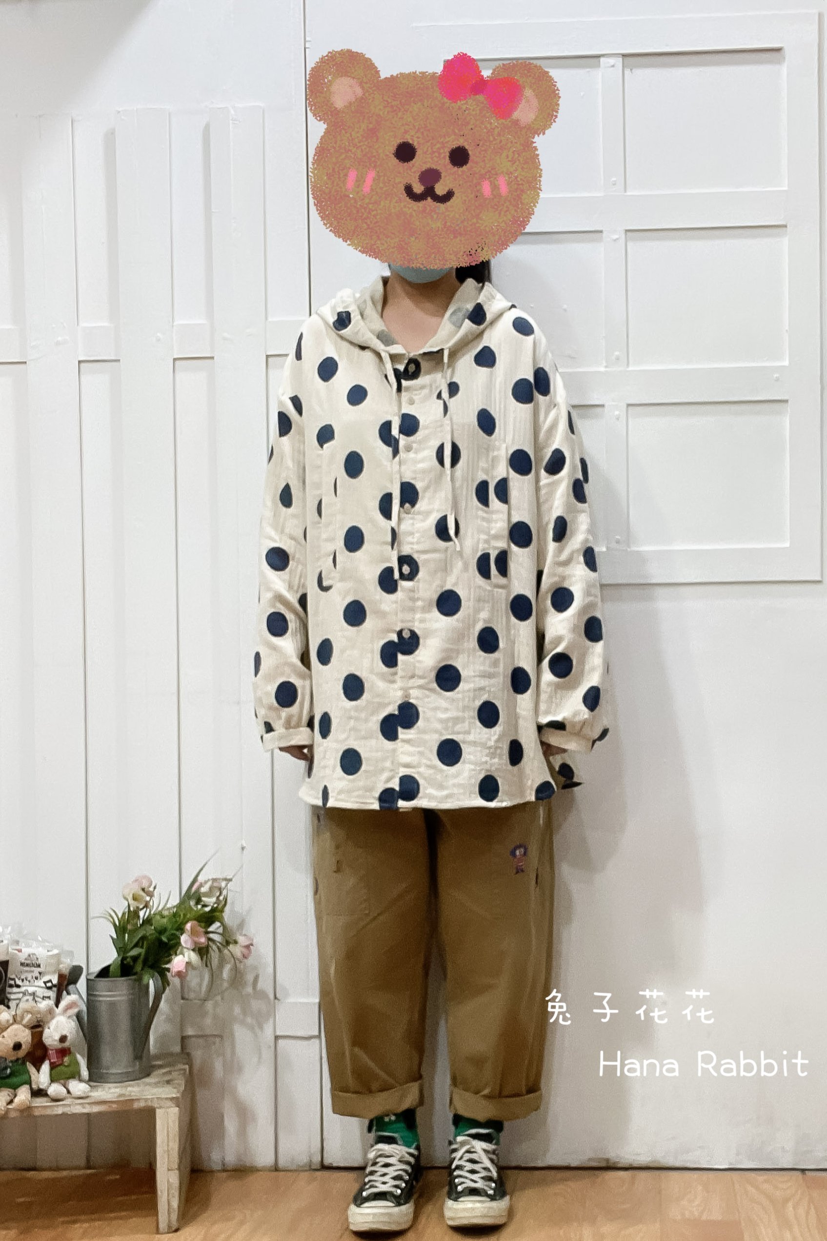 波點印花連帽開襟衫 14437