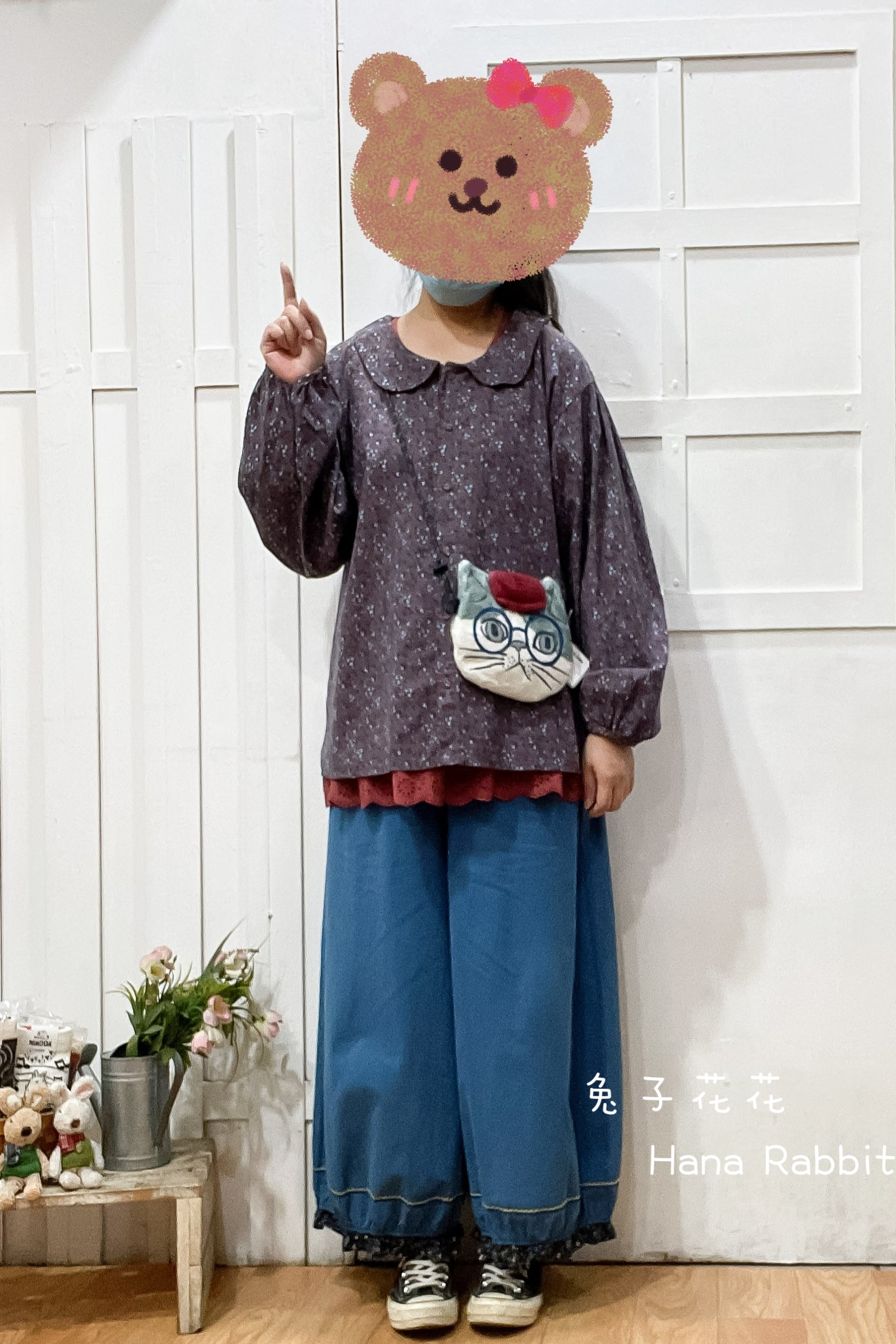 森系小碎花娃娃領開襟上衣(紫) 15328