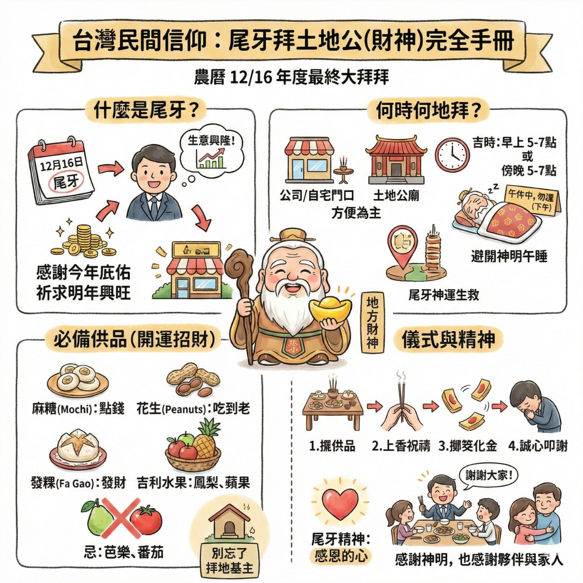 尾牙拜拜完整指南——供品、流程、祝禱文一次看，好好感謝土地公，開運又招財！