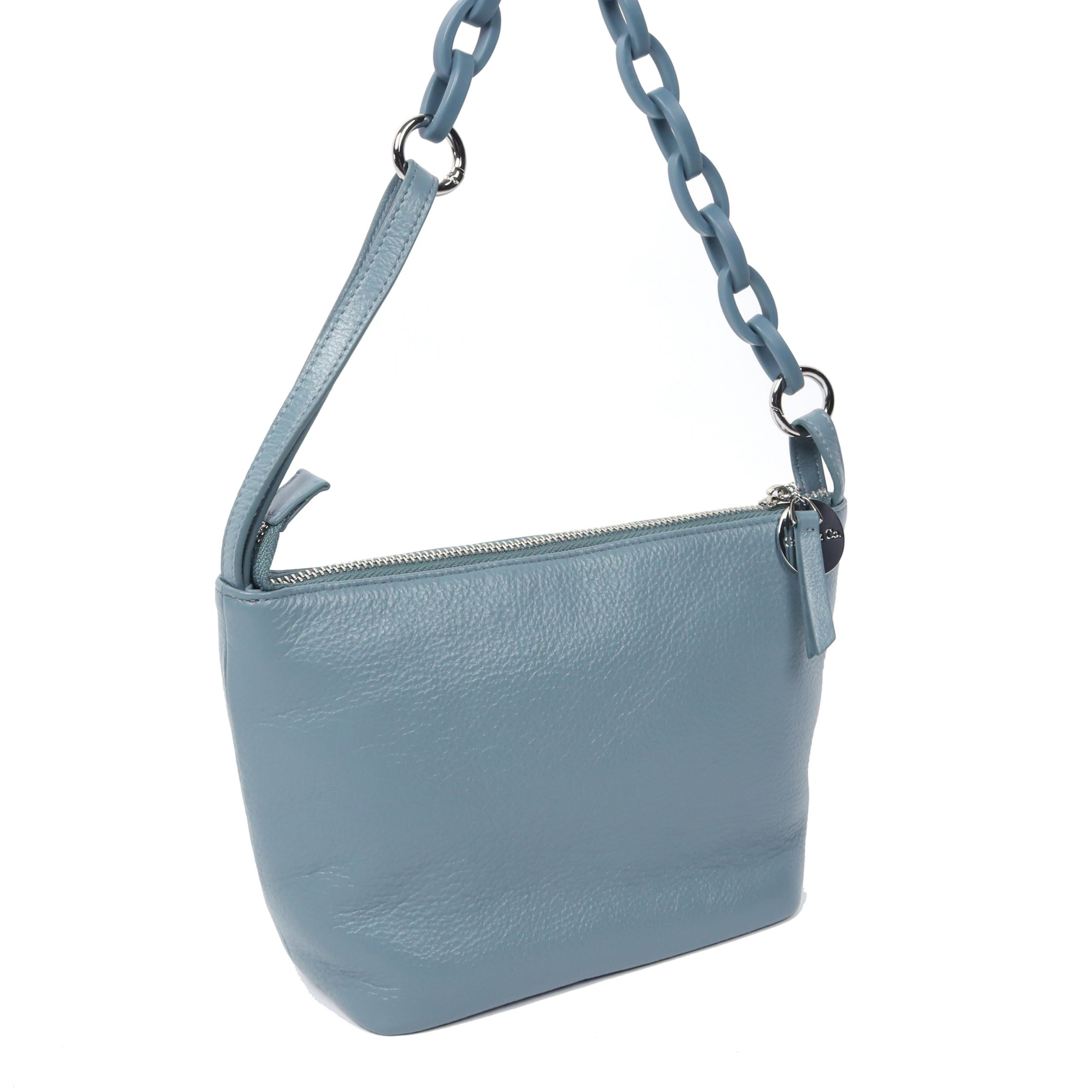 頭層牛皮壓克力鍊帶包-藍色