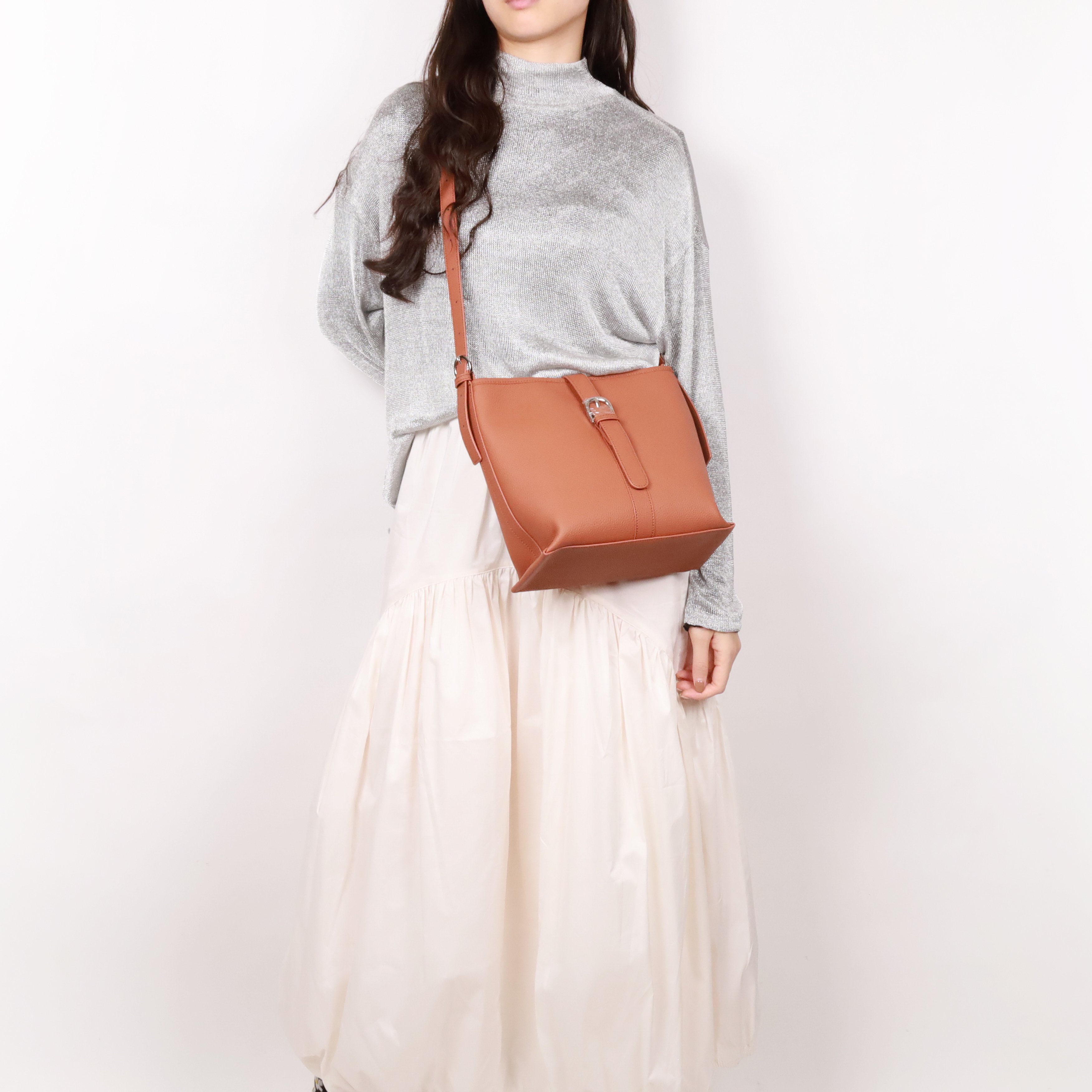 雙色奶茶真皮水桶包（多色）