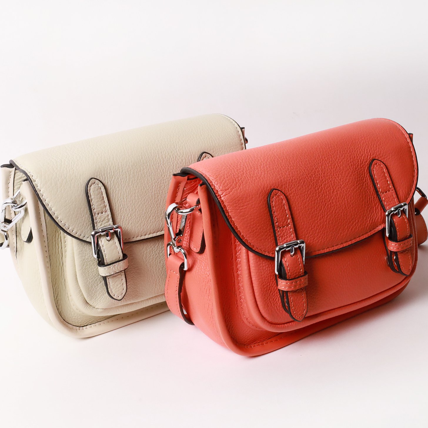 霜白學院真皮側背包