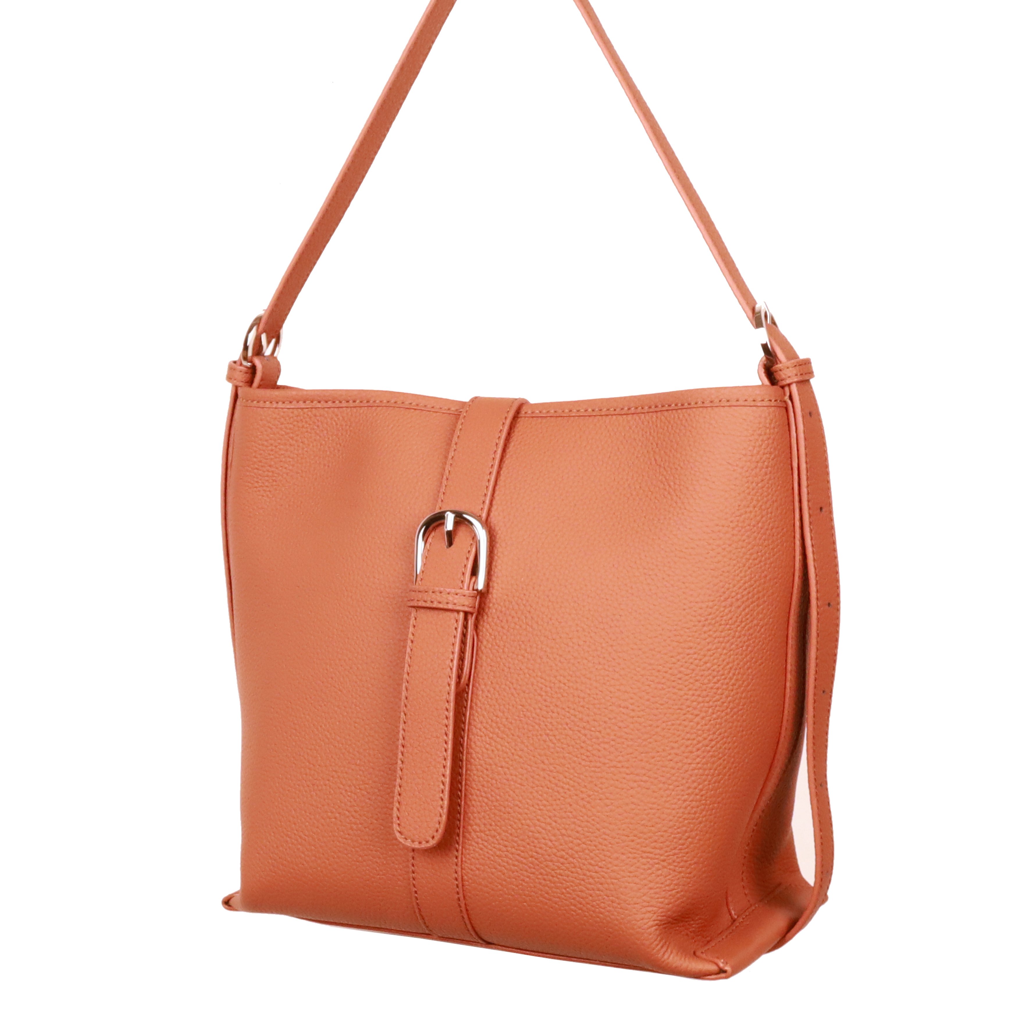 雙色奶茶真皮水桶包（多色）