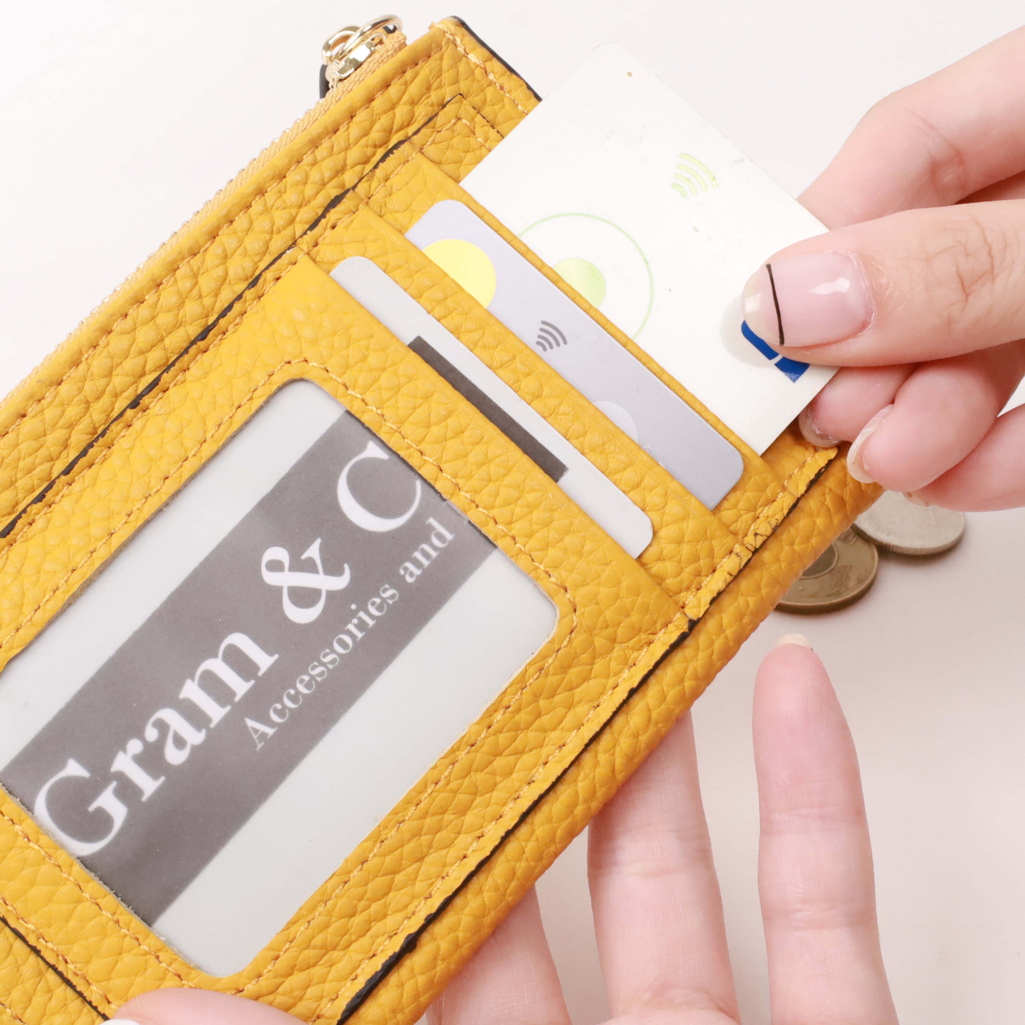 口袋拉鍊真皮小卡夾（多色）