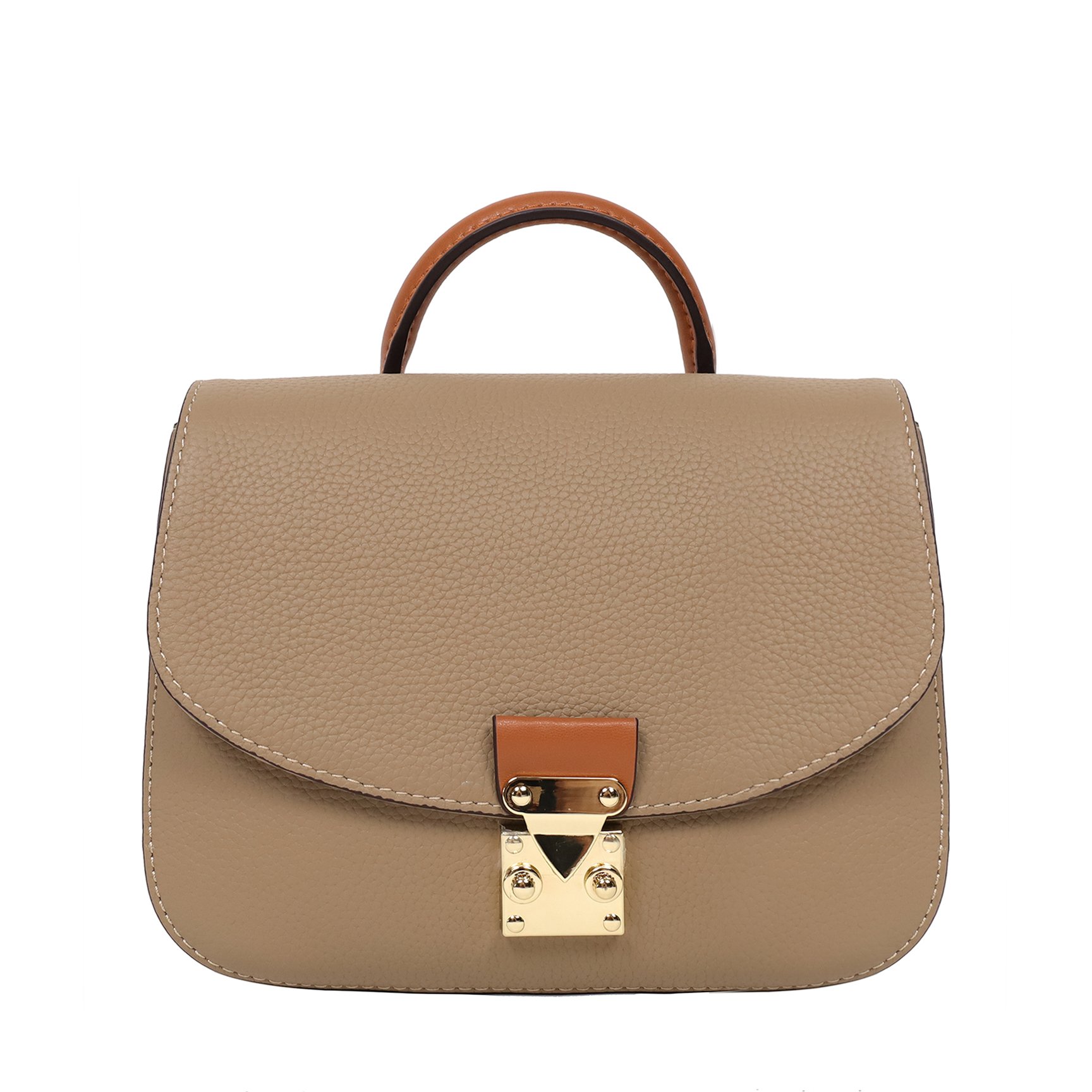 金扣真皮拚色提包