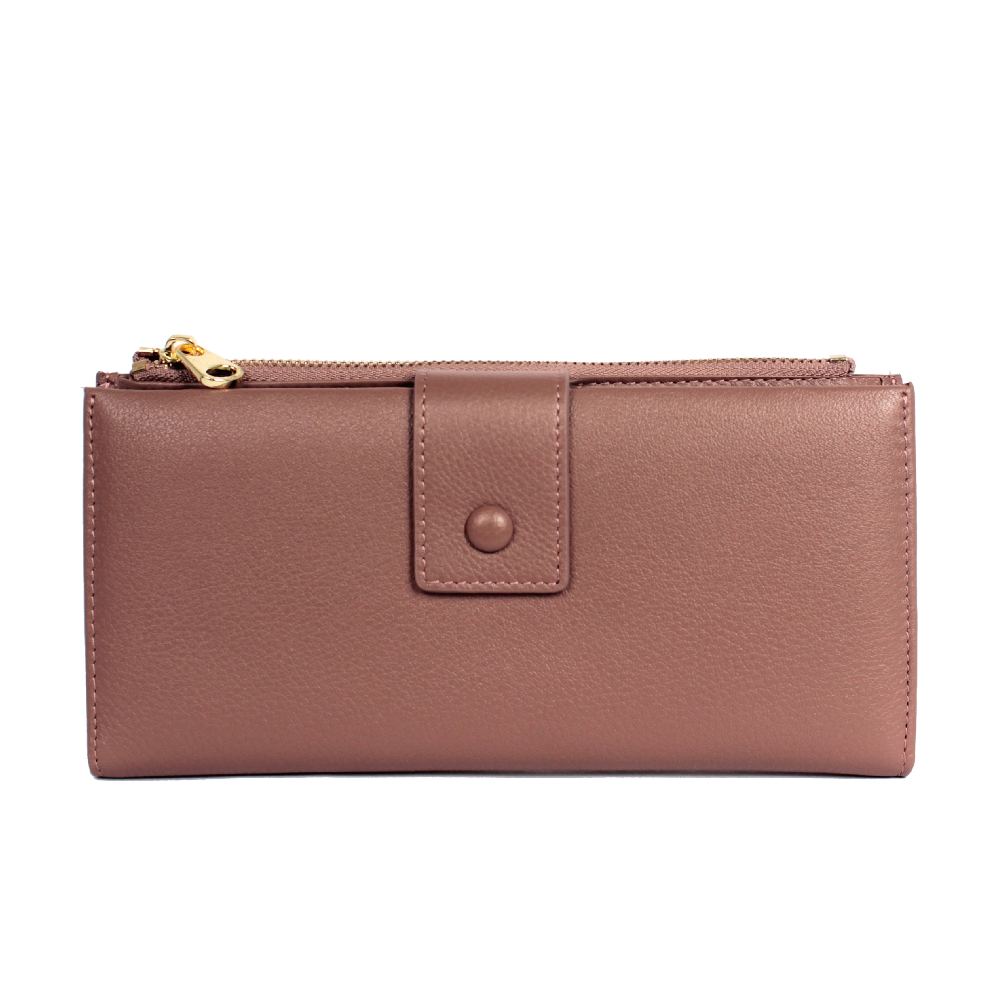 霧彩壓扣荔枝紋真皮長夾（多色）