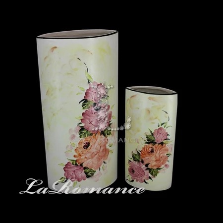 ★寶藏清倉★【義大利 Ceramiche Fabbro】手繪粉玫瑰扁形花器 - 大