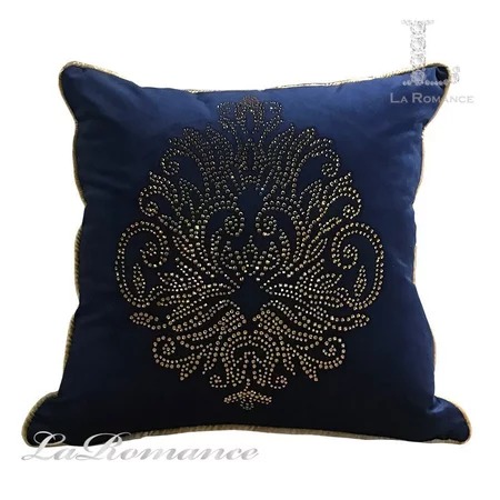 ★寶藏清倉★干邑色水鑽圖騰寶藍絨布抱枕套