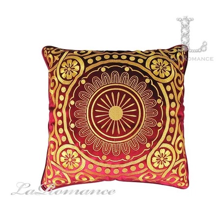 【奢華系列】歐式圓形金色圖騰抱枕套 ♡紅色♡