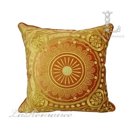 ★寶藏清倉★【奢華系列】歐式圓形金色圖騰抱枕套 ♡橘色♡