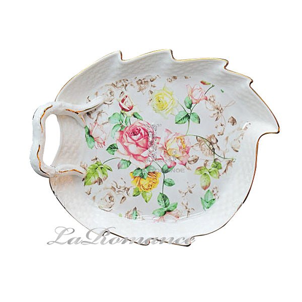 ★寶藏清倉★【芮洛蔓 La Romance】帝凡內系列清晨玫瑰綠葉造型淺盤 / 點心盤 / 首飾收納盤 / 置物盤