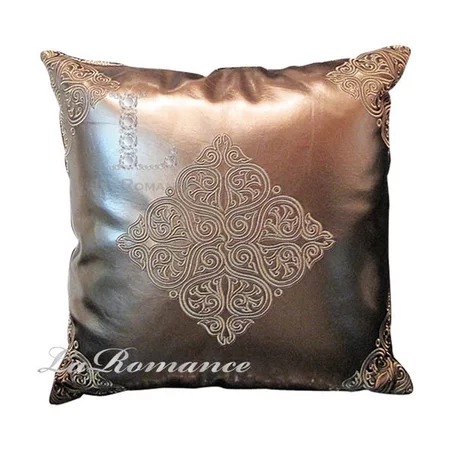 ★寶藏清倉★咖啡金仿皮革圖騰雙面抱枕